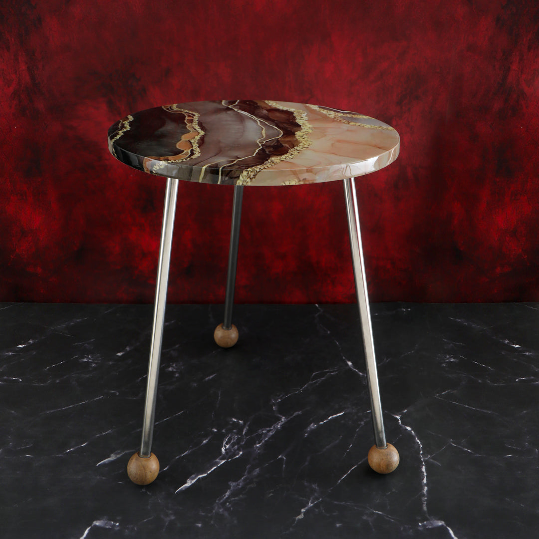 Brown Marble Stool - Side Table 1- The Home Co.