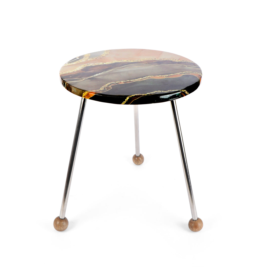 Brown Marble Stool - Side Table 2- The Home Co.