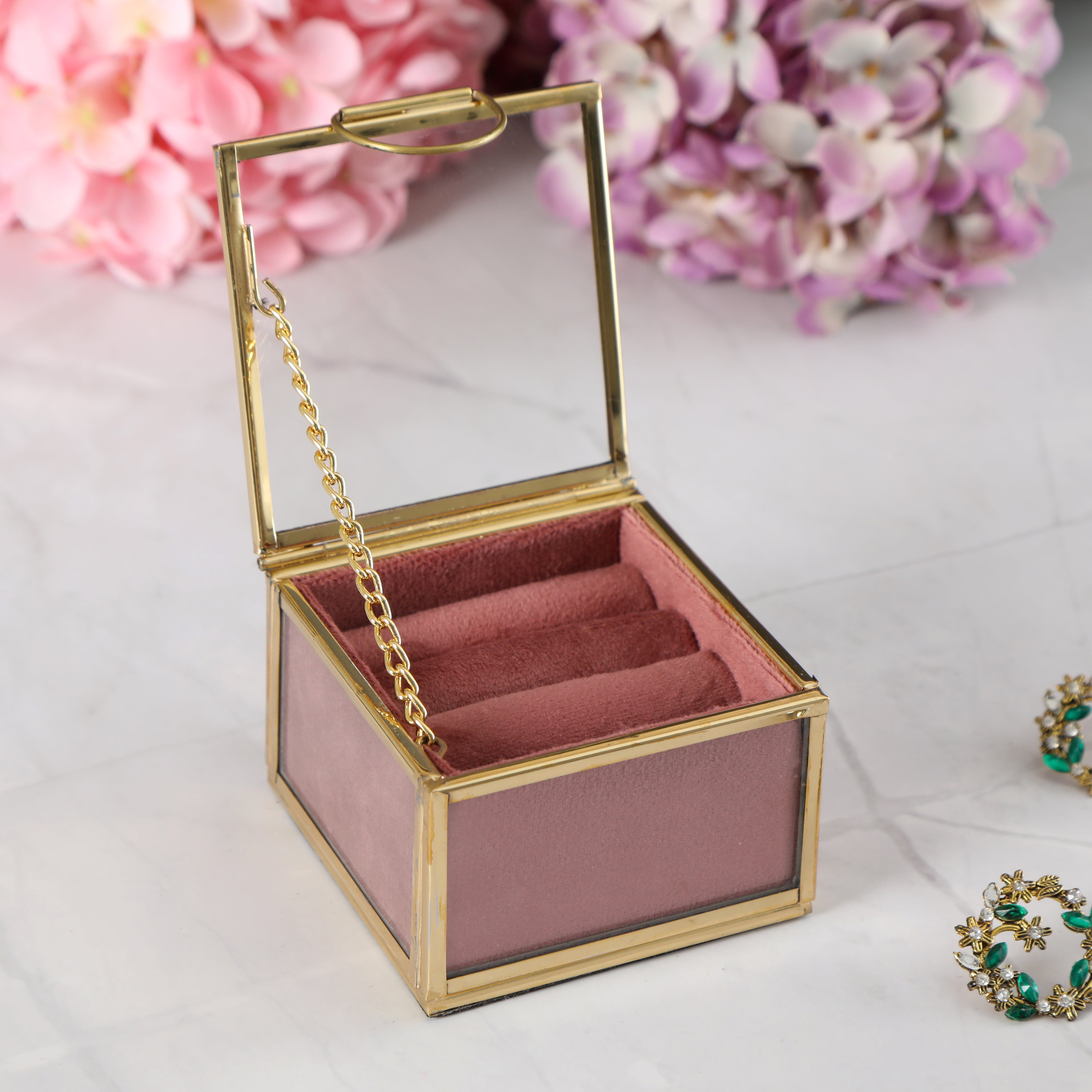 Glass Ring Box - Pink Ring Case 1- The Home Co.