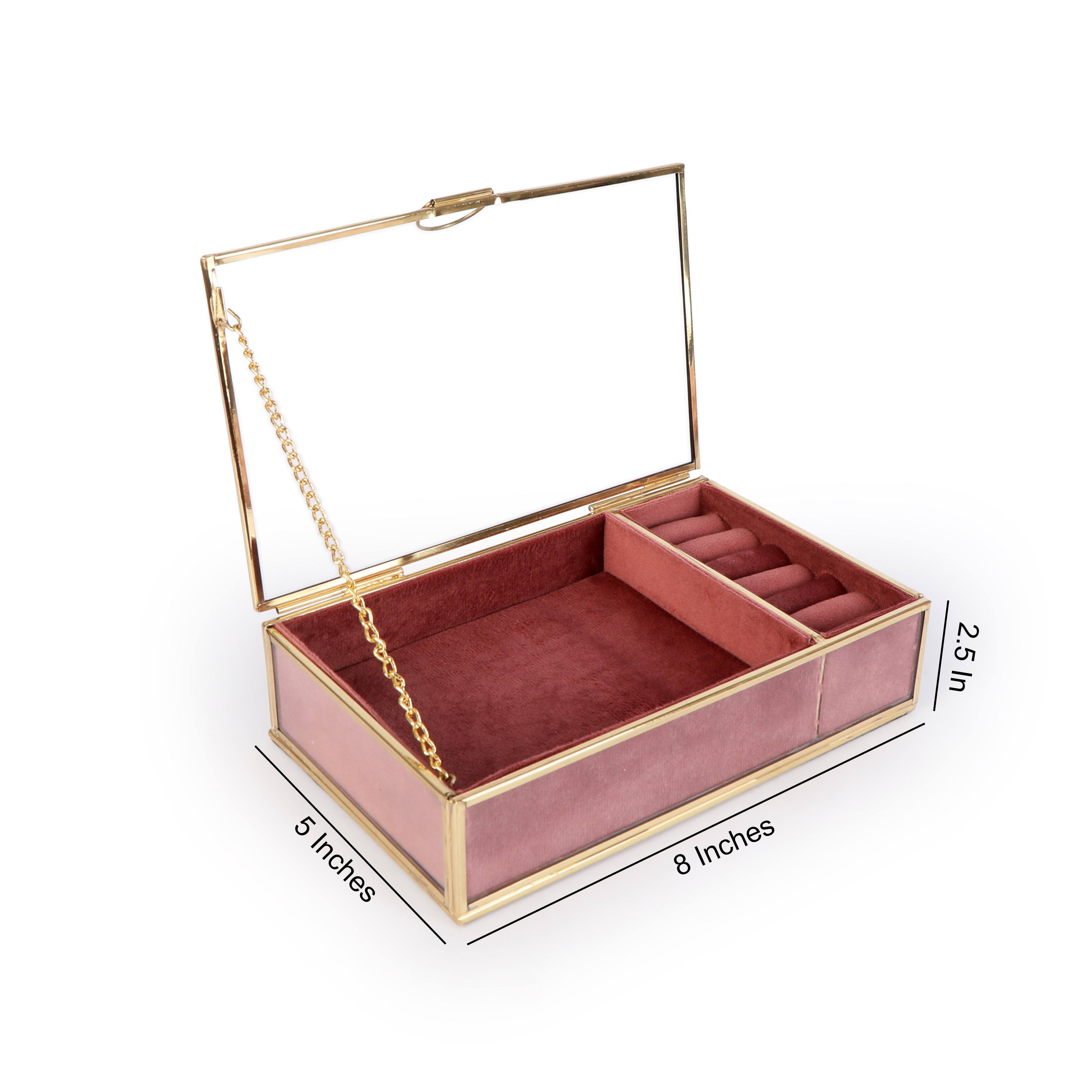 Glass & Metal Jewellery Box - Pink