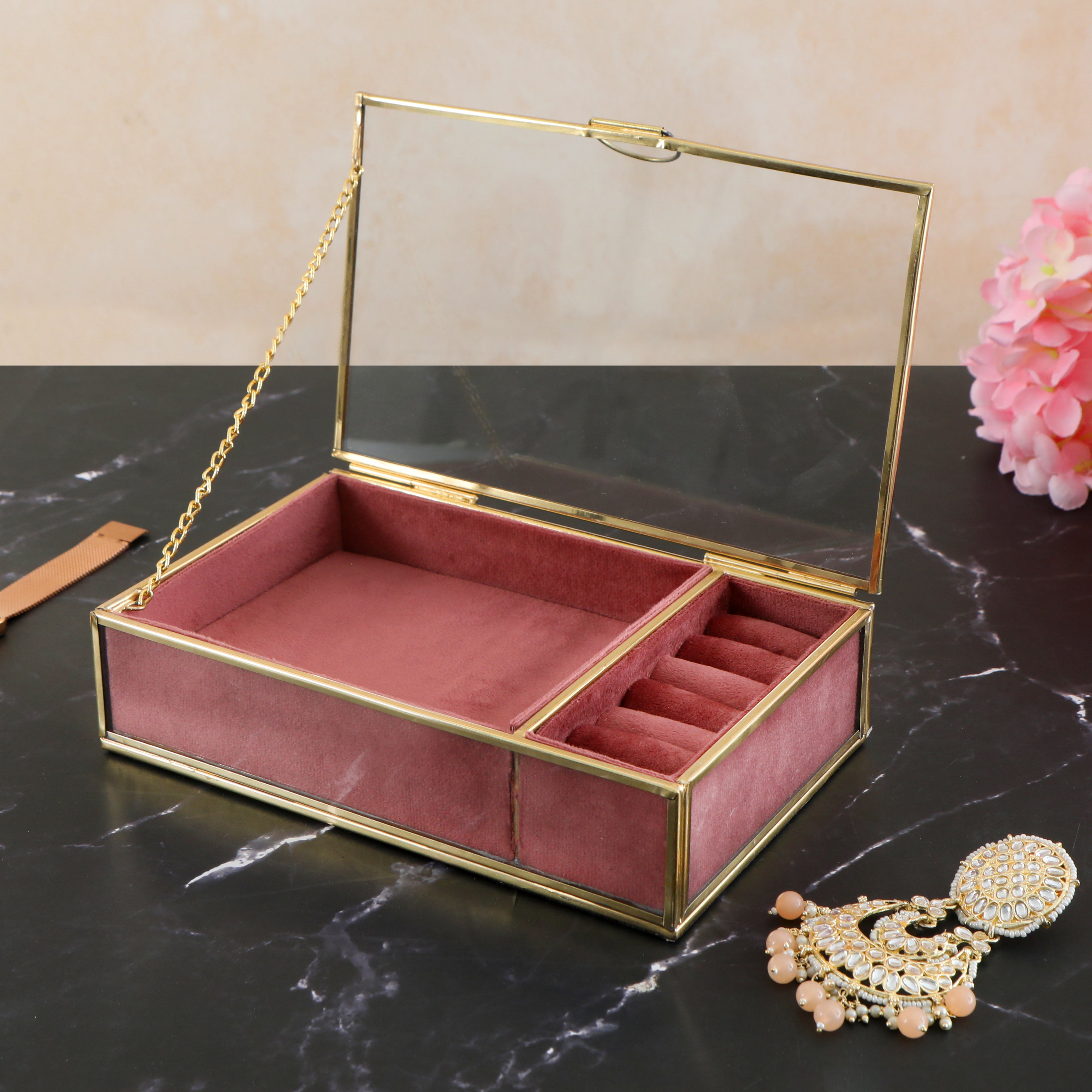 Glass & Metal Jewellery Box - Pink