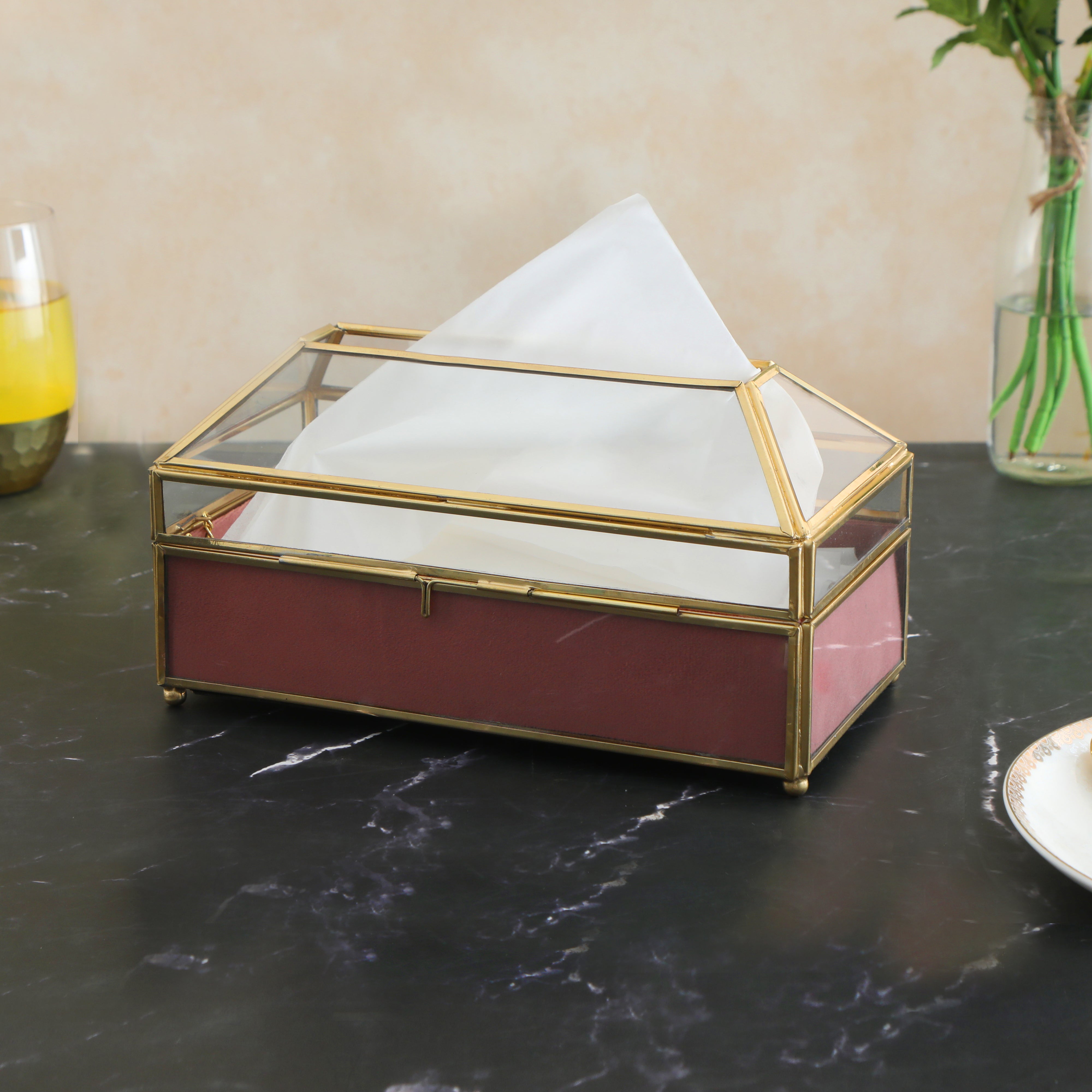 Glass Tissue Box - Pink