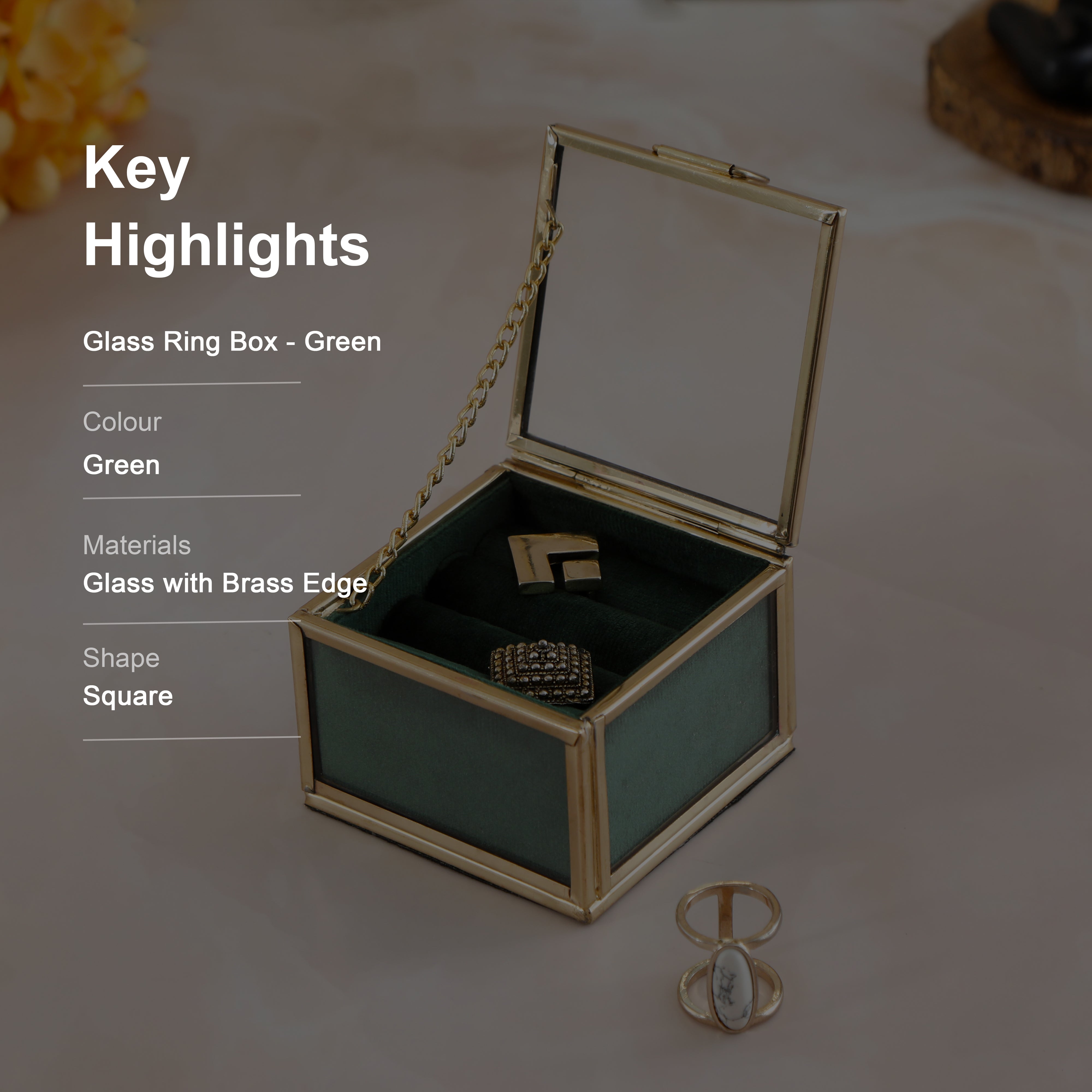 Glass Ring Box - Green  Ring Case 6- The Home Co.