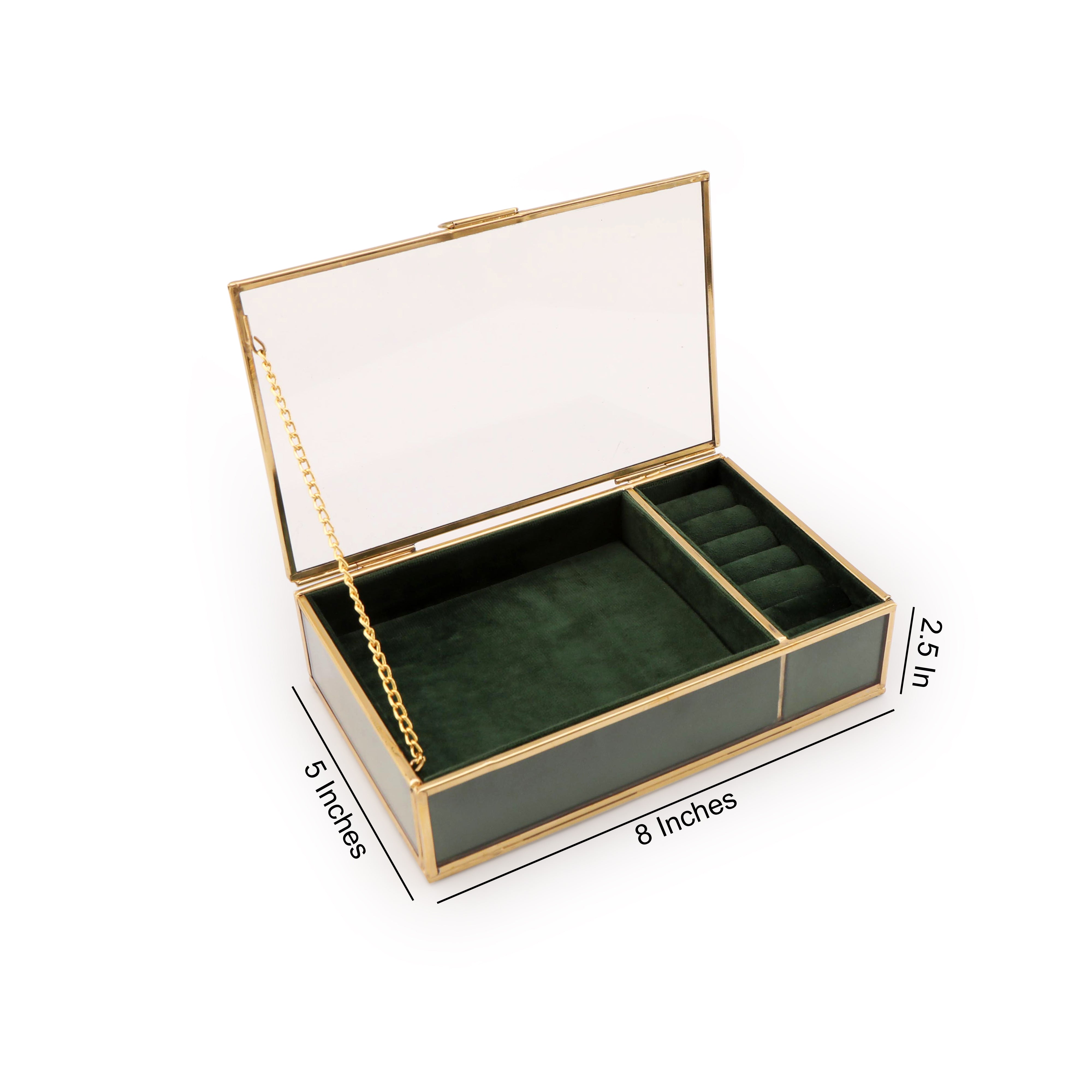 Glass & Metal Jewellery Box - Green