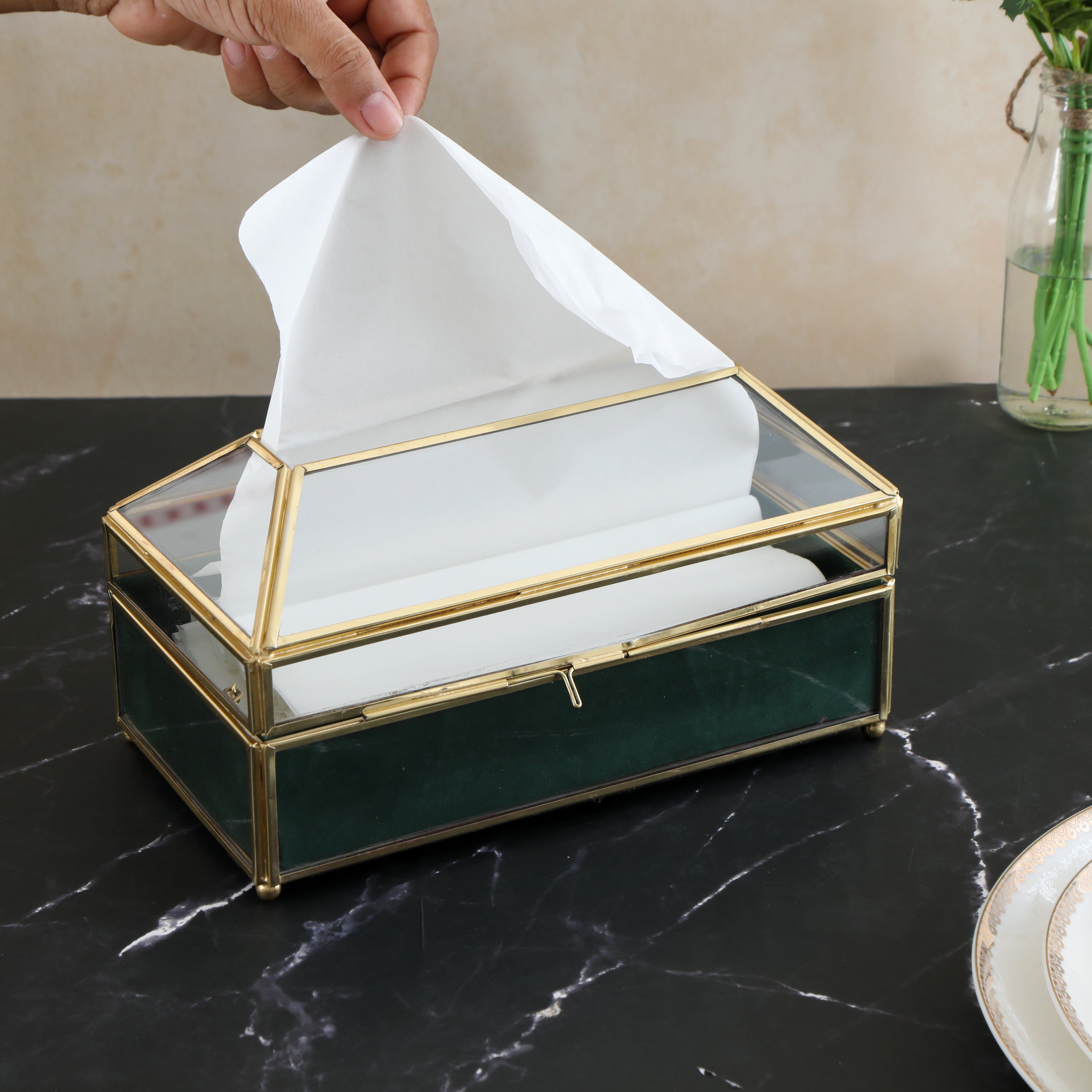 Glass Tissue Box - Green