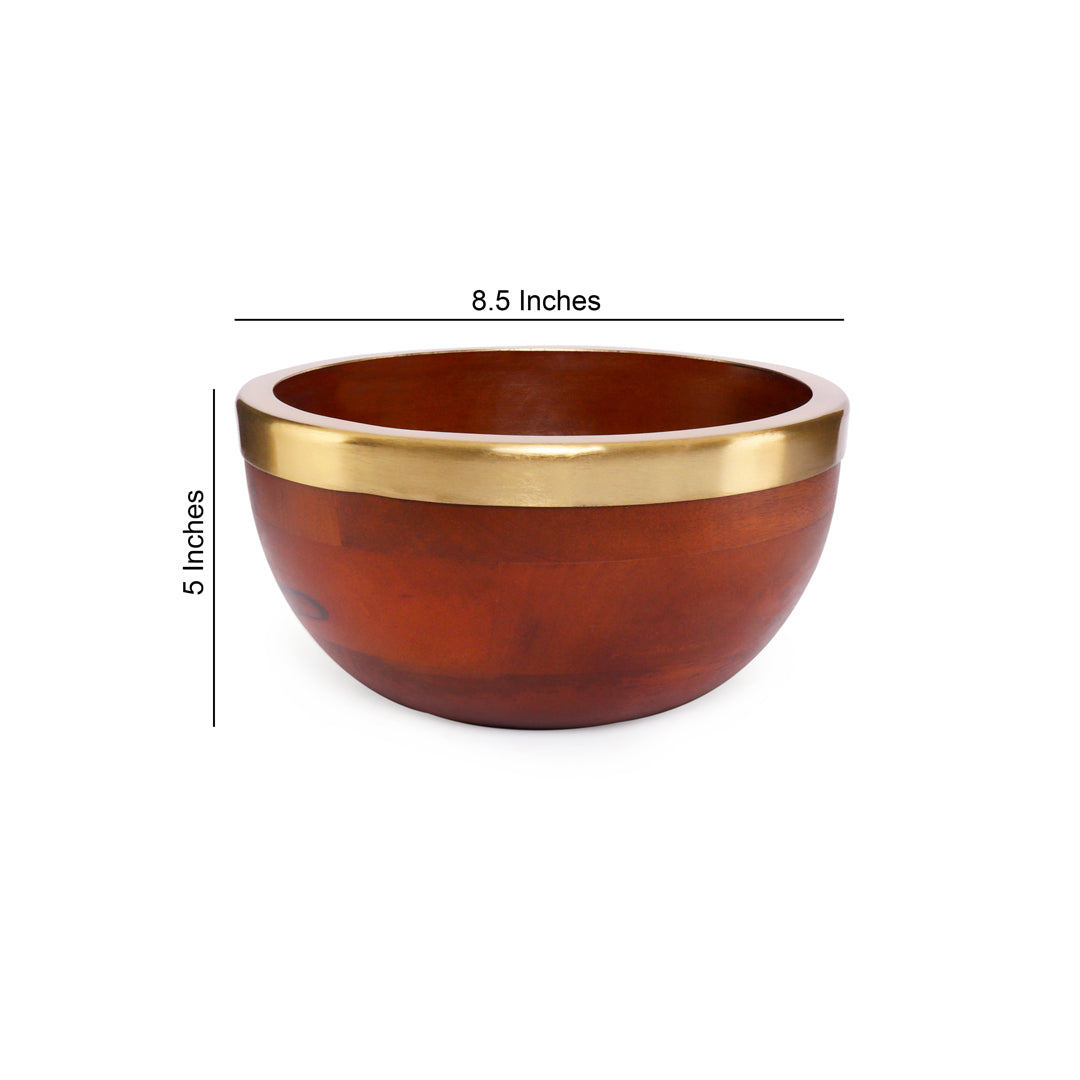 Wooden Serving Bowl With Gold Rim