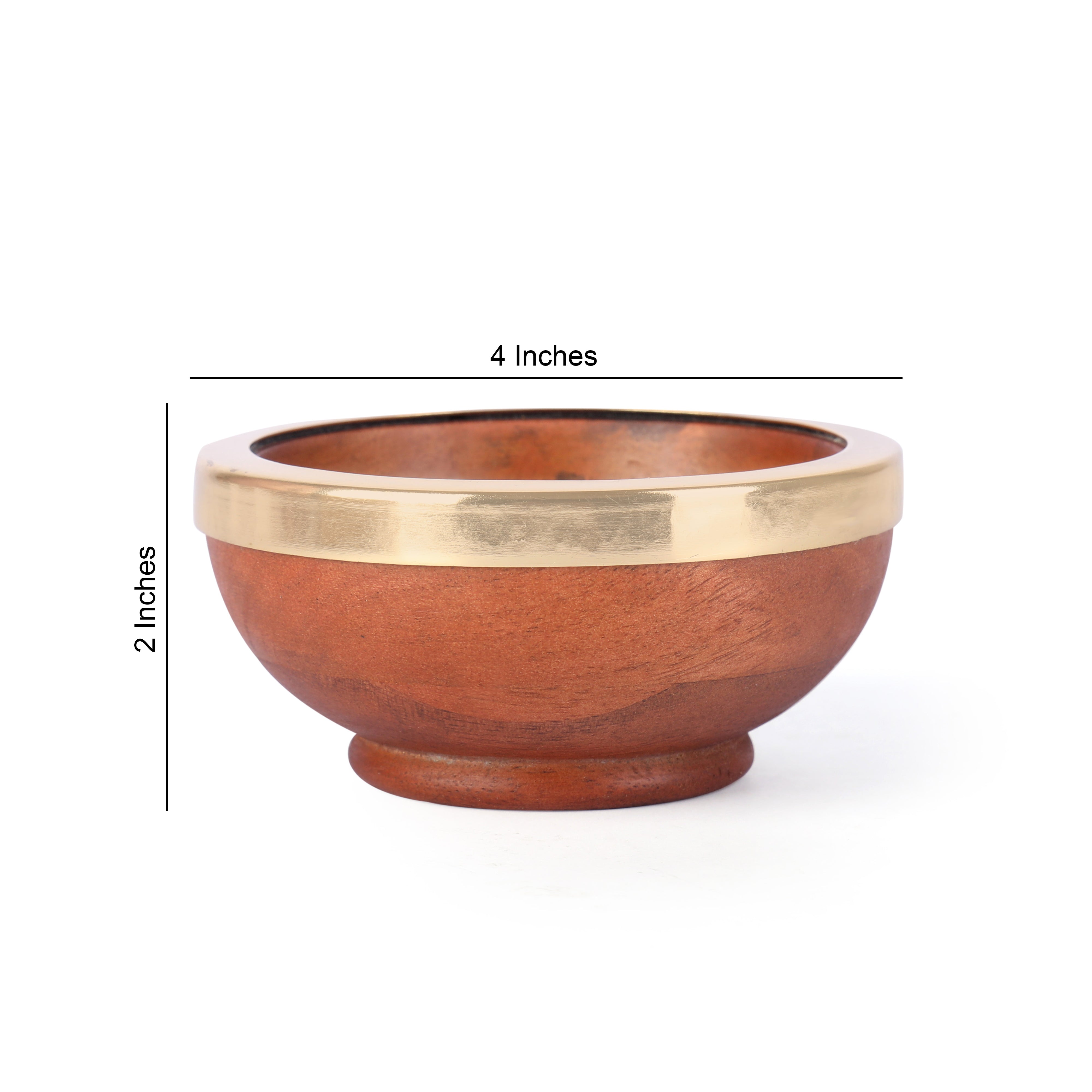 Wooden With Gold Metal Rim Dip Bowl - 4"