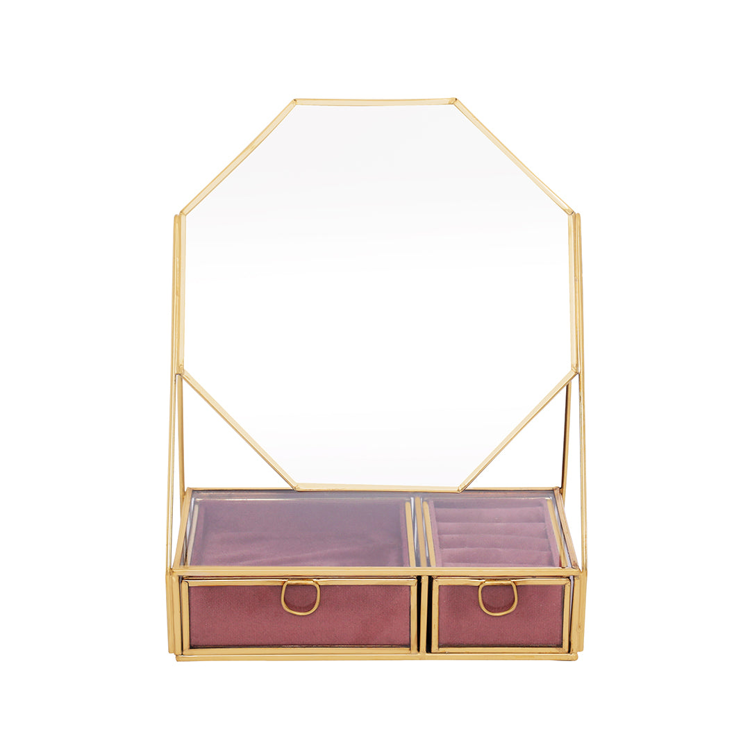 Jewellery Box With Mirror - Pink Jewellery Organiser 3- The Home Co.
