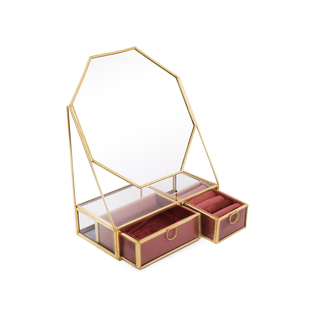 Jewellery Box With Mirror - Pink Jewellery Organiser 1- The Home Co.