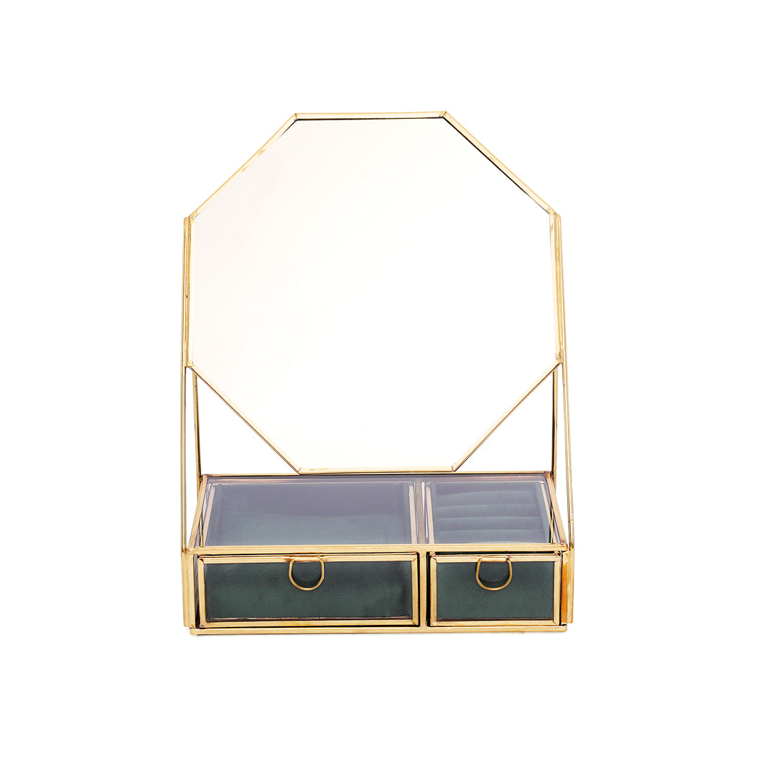 Jewellery Box With Mirror - Green Jewellery Organiser 1- The Home Co.