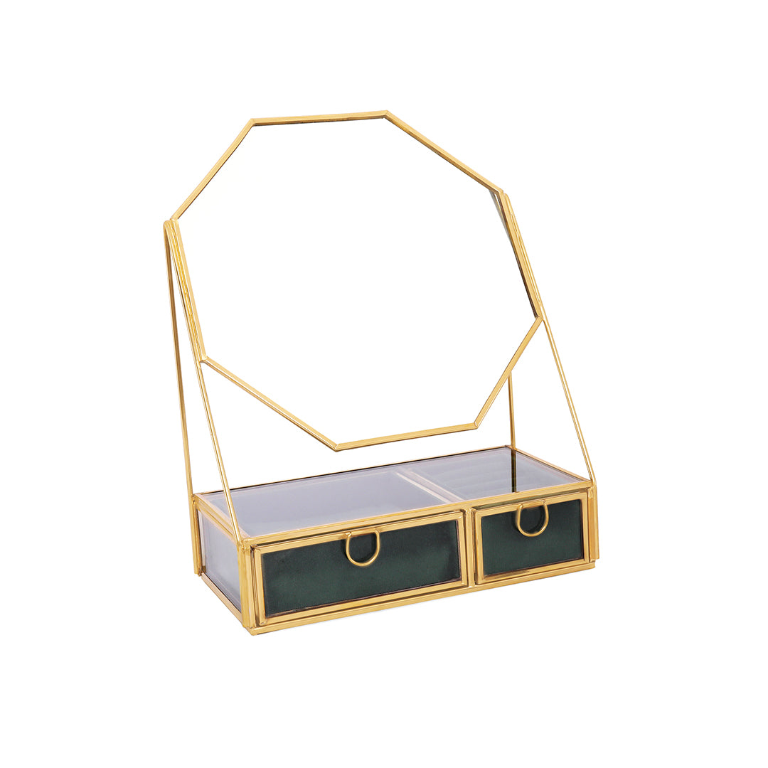 Jewellery Box With Mirror - Green Jewellery Organiser 5- The Home Co.