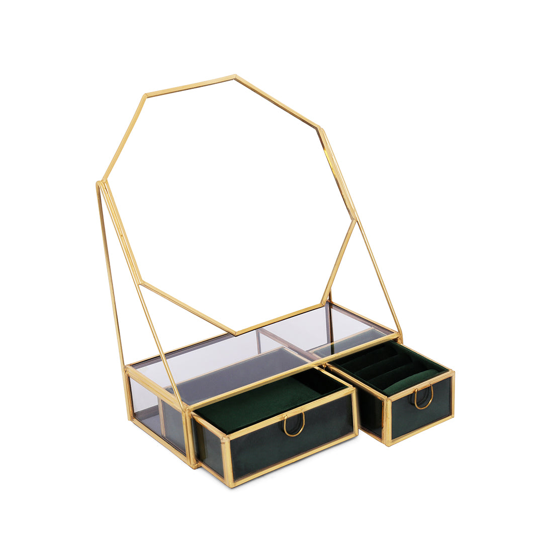 Jewellery Box With Mirror - Green Jewellery Organiser 2- The Home Co.