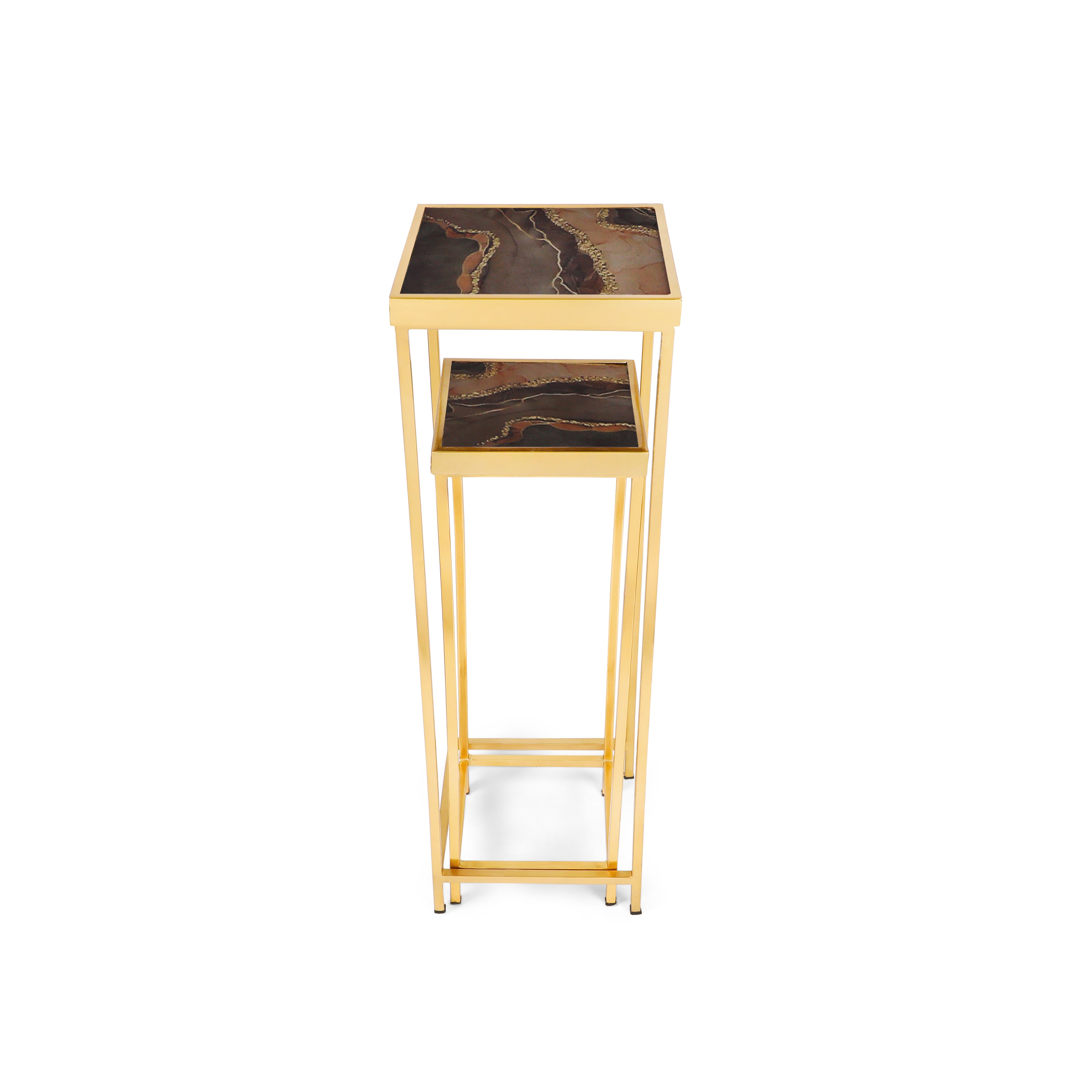 End Table Set Of 2 - Brown Marble Side Table