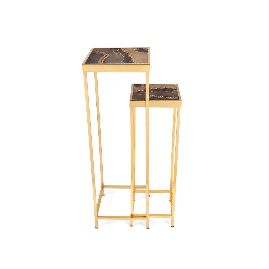 End Table Set Of 2 - Brown Marble Side Table 2- The Home Co.