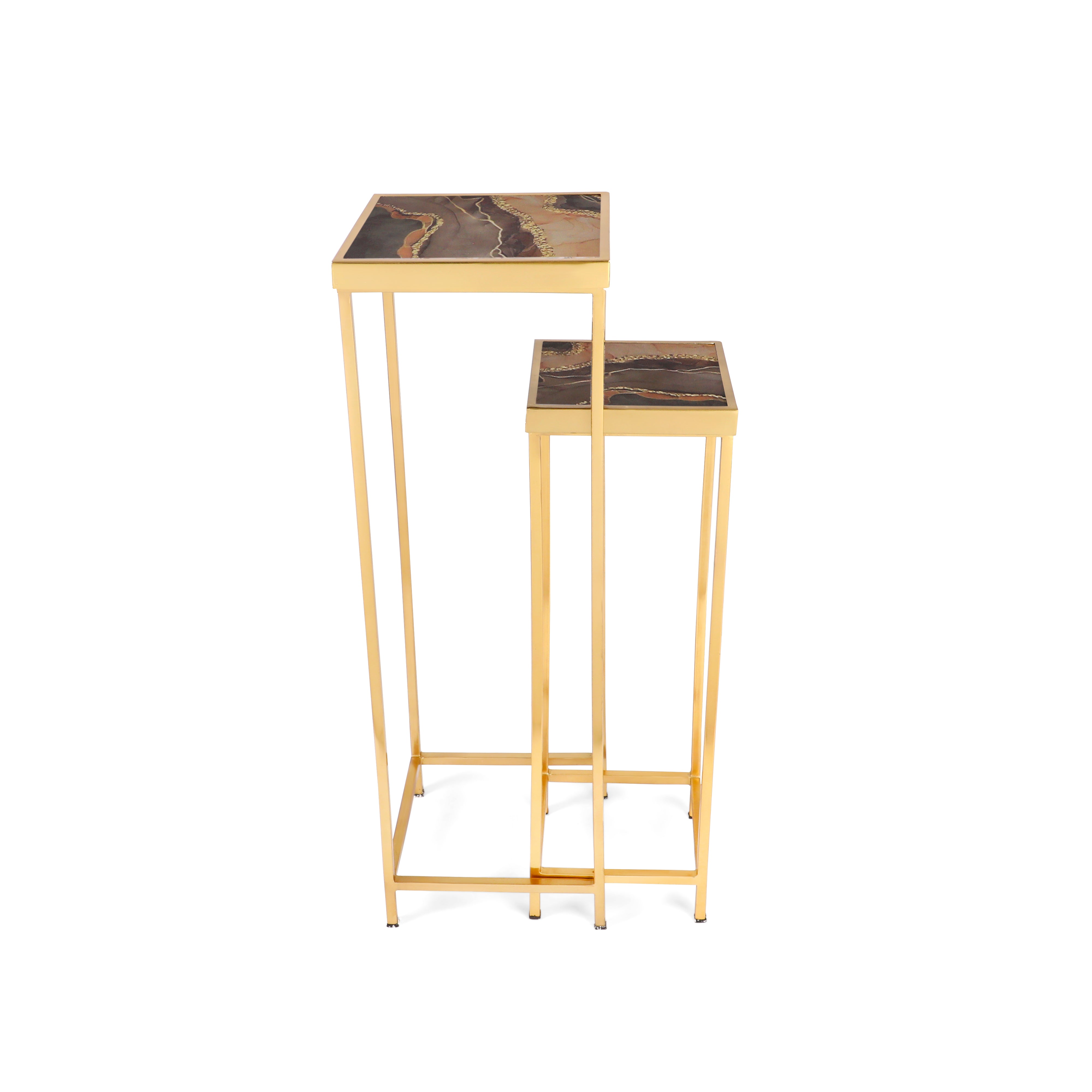 End Table Set Of 2 - Brown Marble Side Table