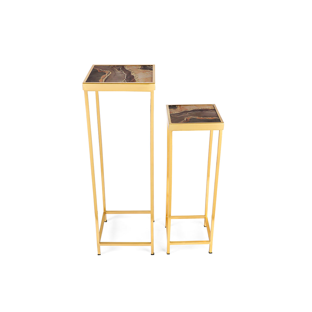 End Table Set Of 2 - Brown Marble Side Table 6- The Home Co.