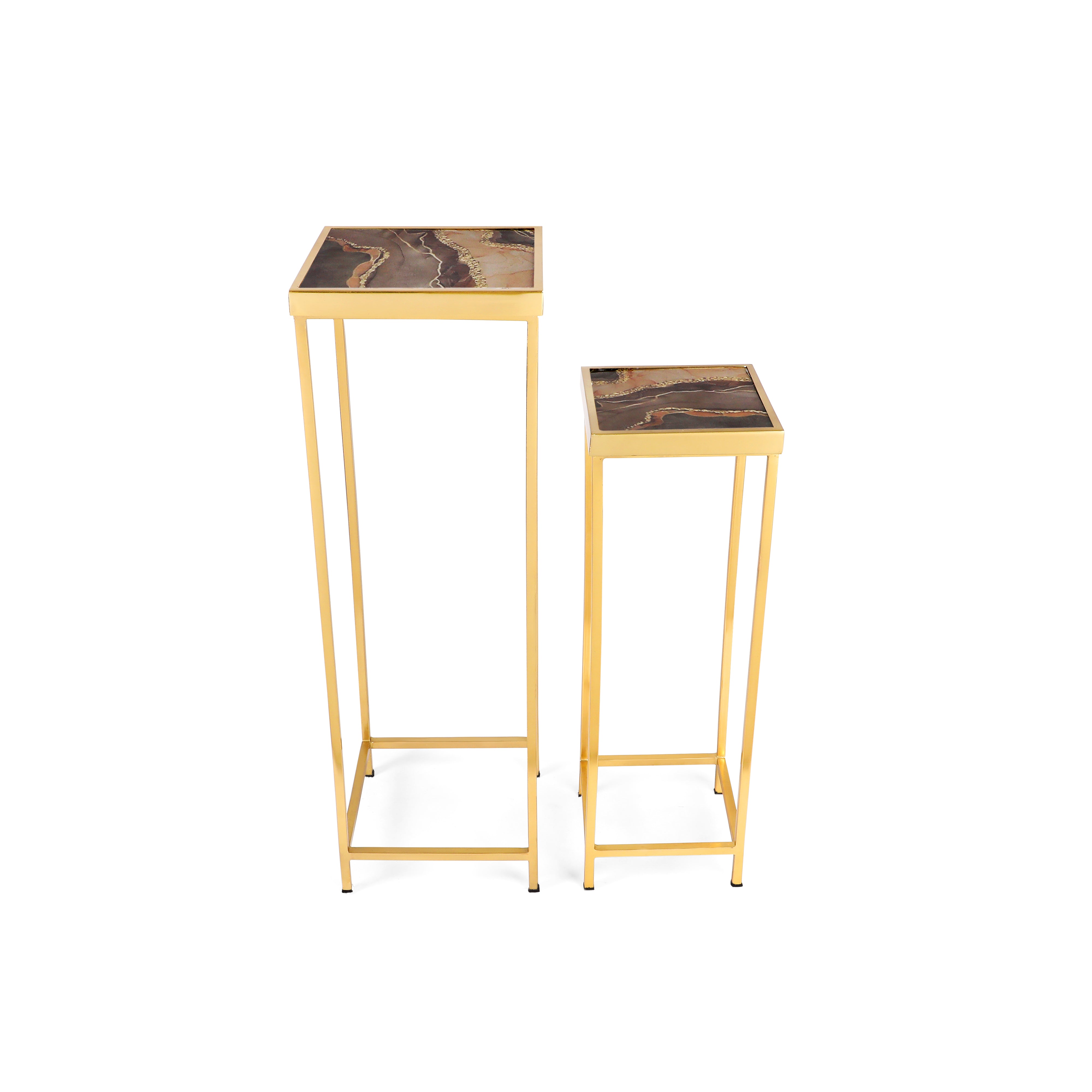 End Table Set Of 2 - Brown Marble Side Table