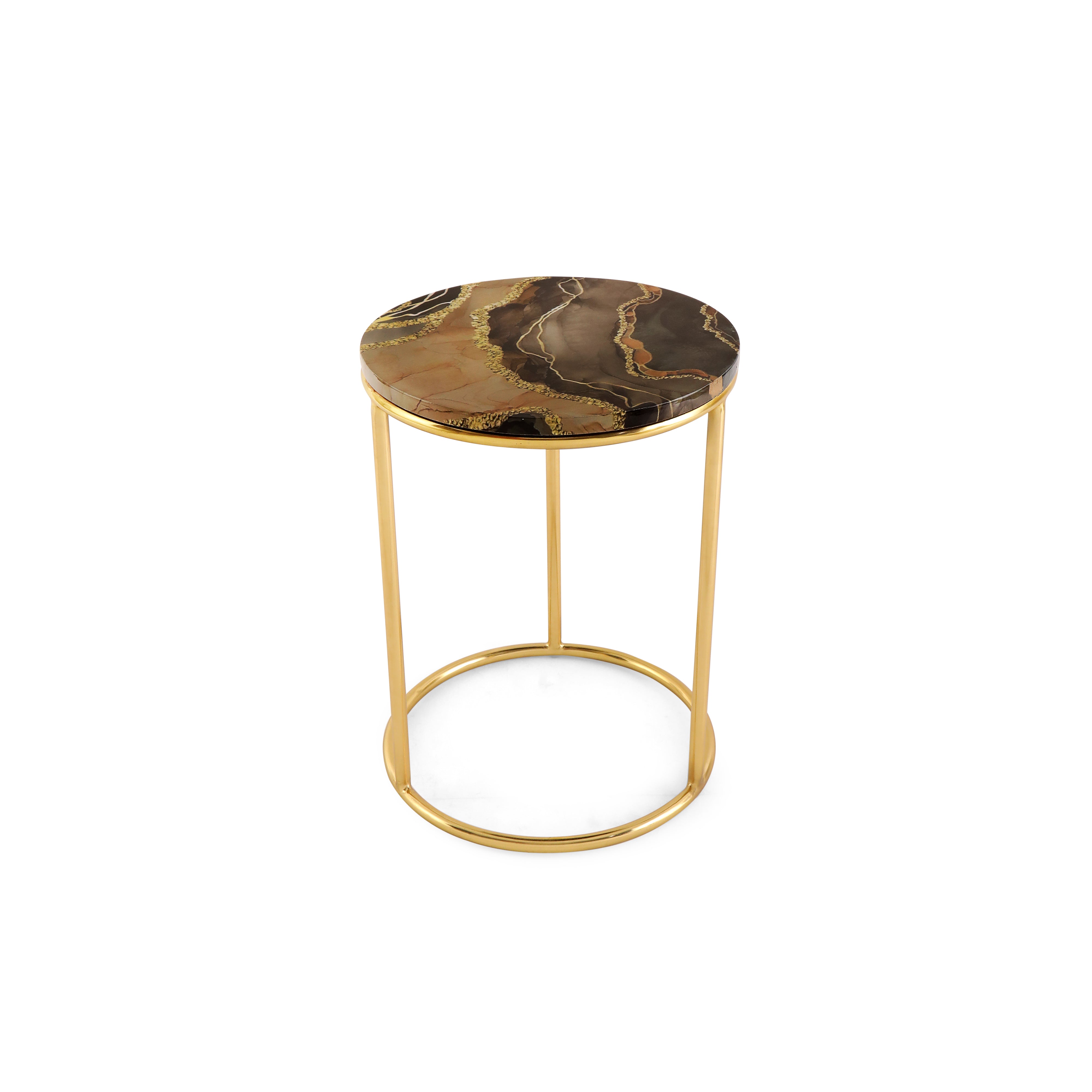 Nested Table Set Of 2 - Brown Marble Side Table