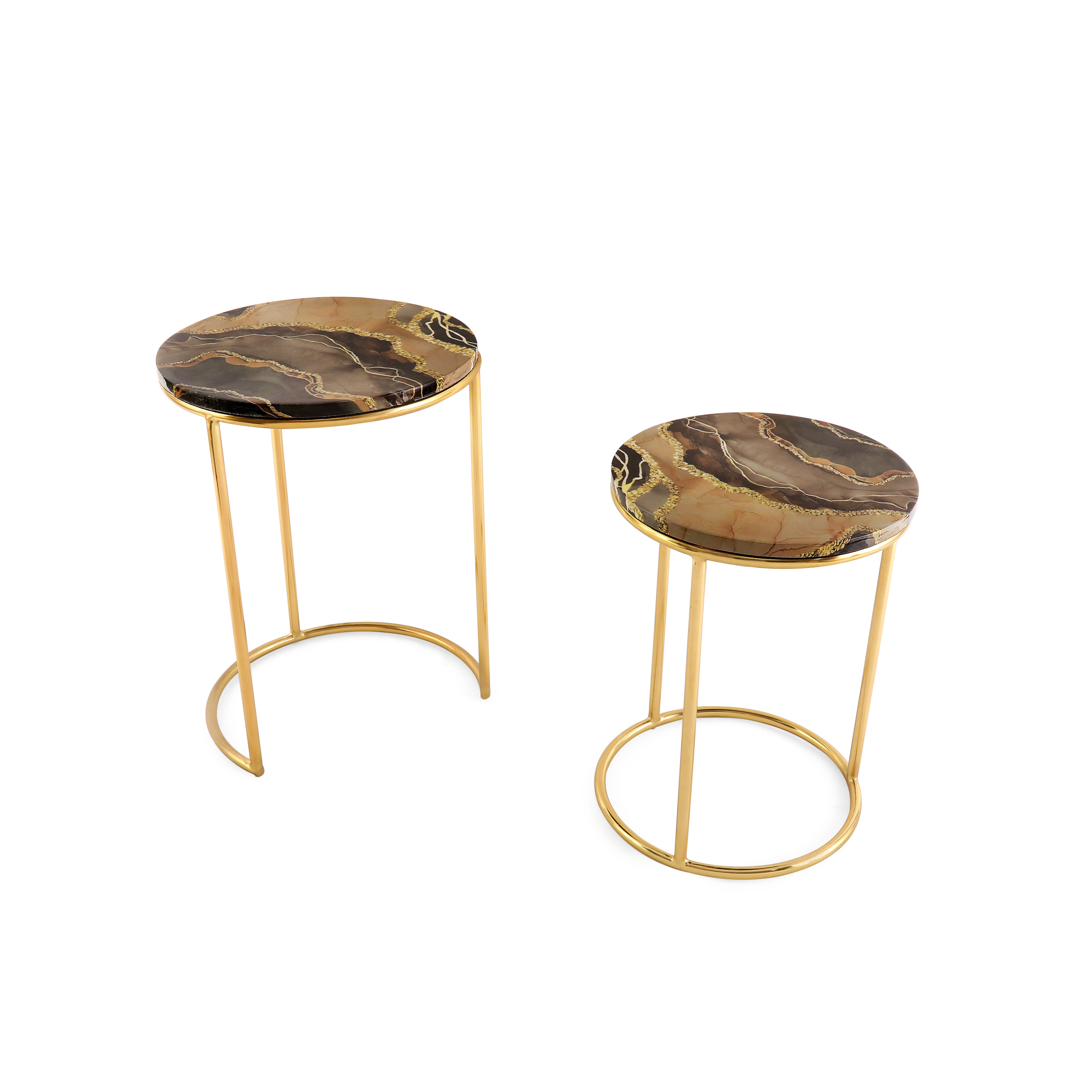 Nested Table Set Of 2 - Brown Marble Side Table