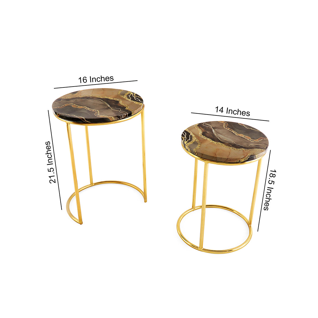 Nested Table Set Of 2 - Brown Marble Side Table 4- The Home Co.