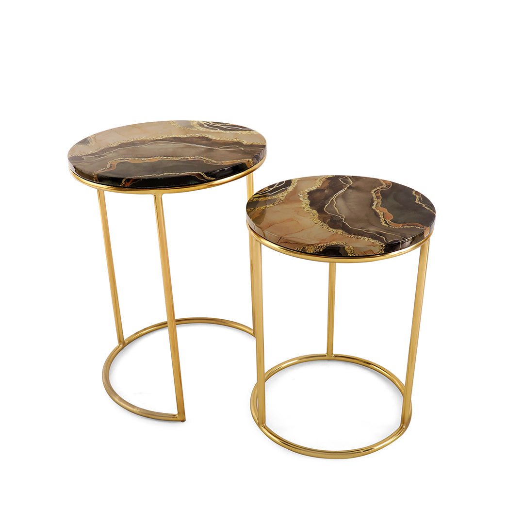 Nested Table Set Of 2 - Brown Marble Side Table 7- The Home Co.