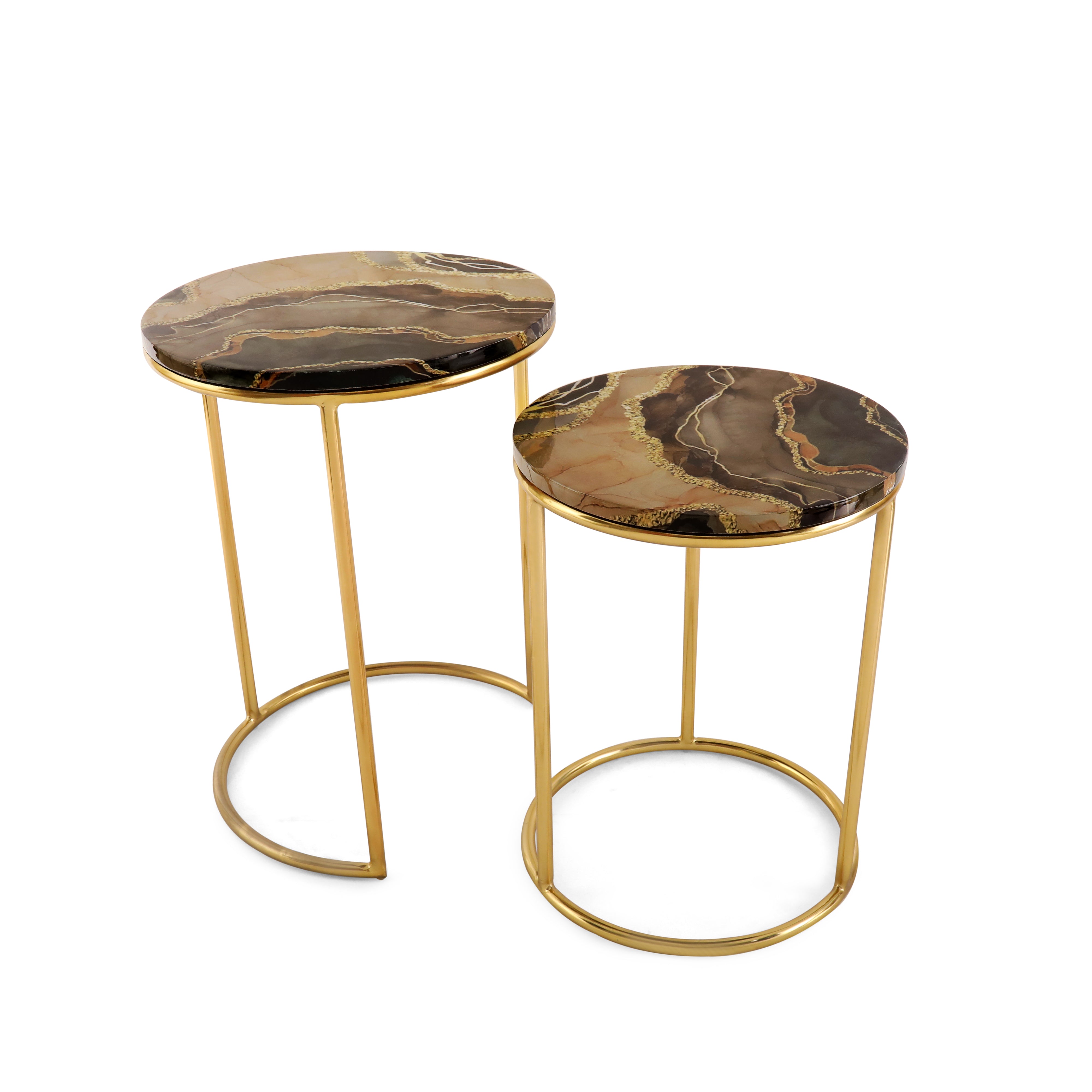 Nested Table Set Of 2 - Brown Marble Side Table