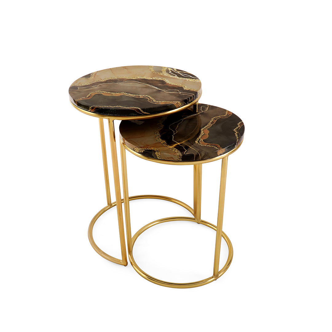Nested Table Set Of 2 - Brown Marble Side Table 6- The Home Co.