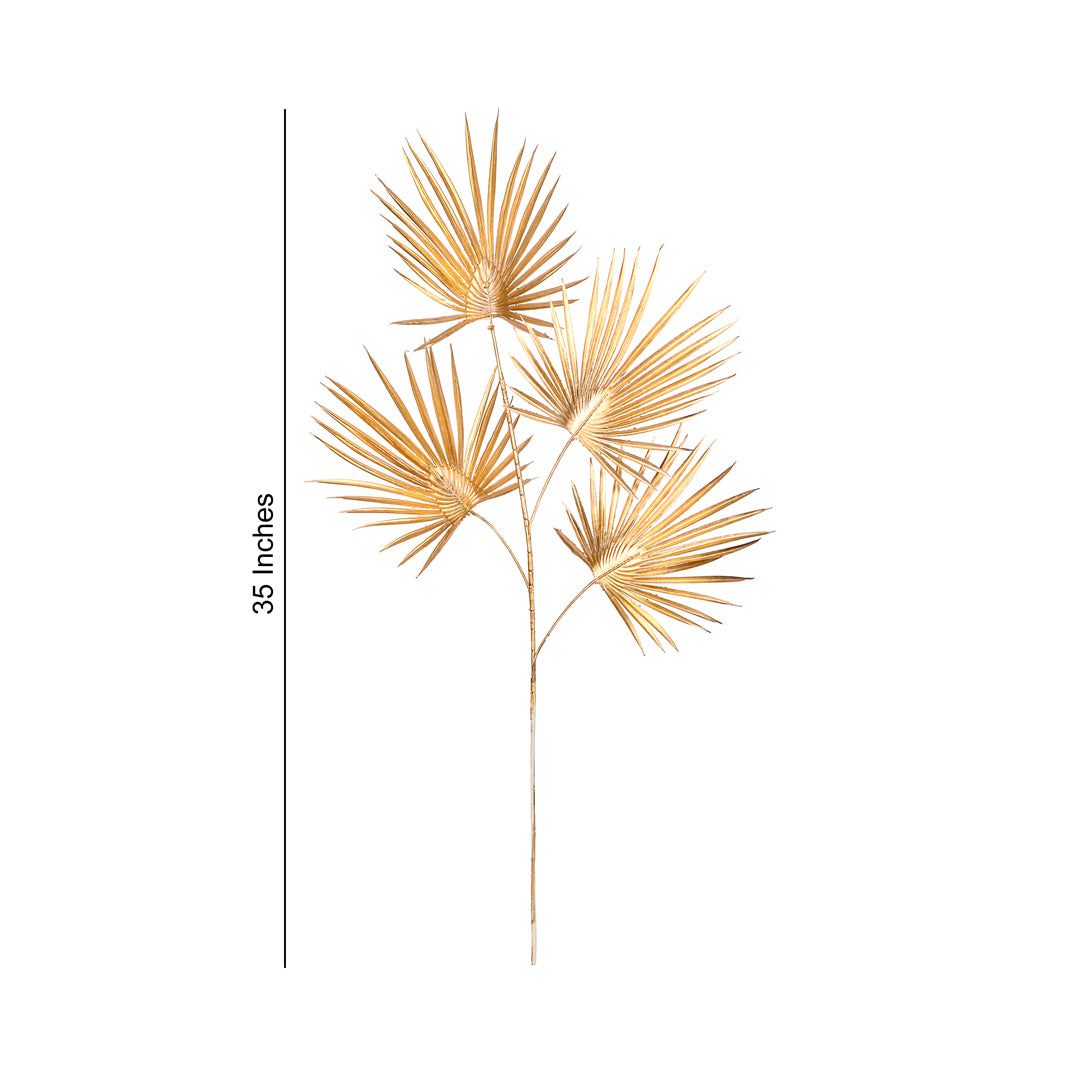 Artificial Flower Stick-  Palm Gold Metallic Leaf