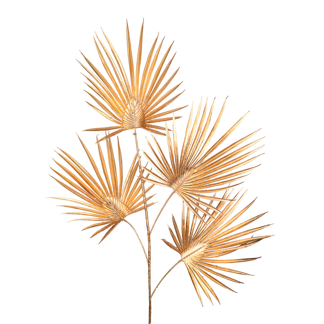 Artificial Flower Stick-  Palm Gold Metallic Leaf