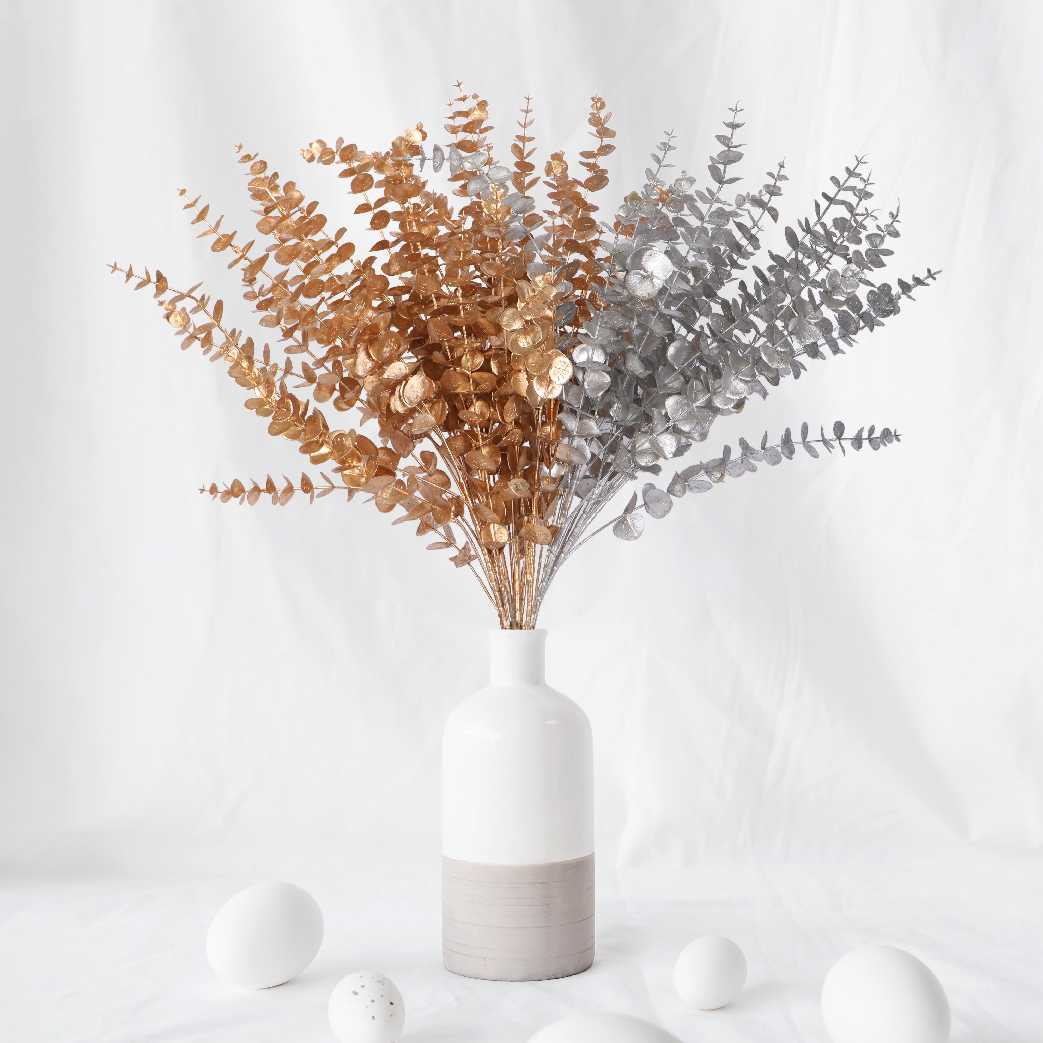 Artificial - Flower Bunch -  Eucalyptus set of 2 Metallic Sticks(1Gold 1Silver)