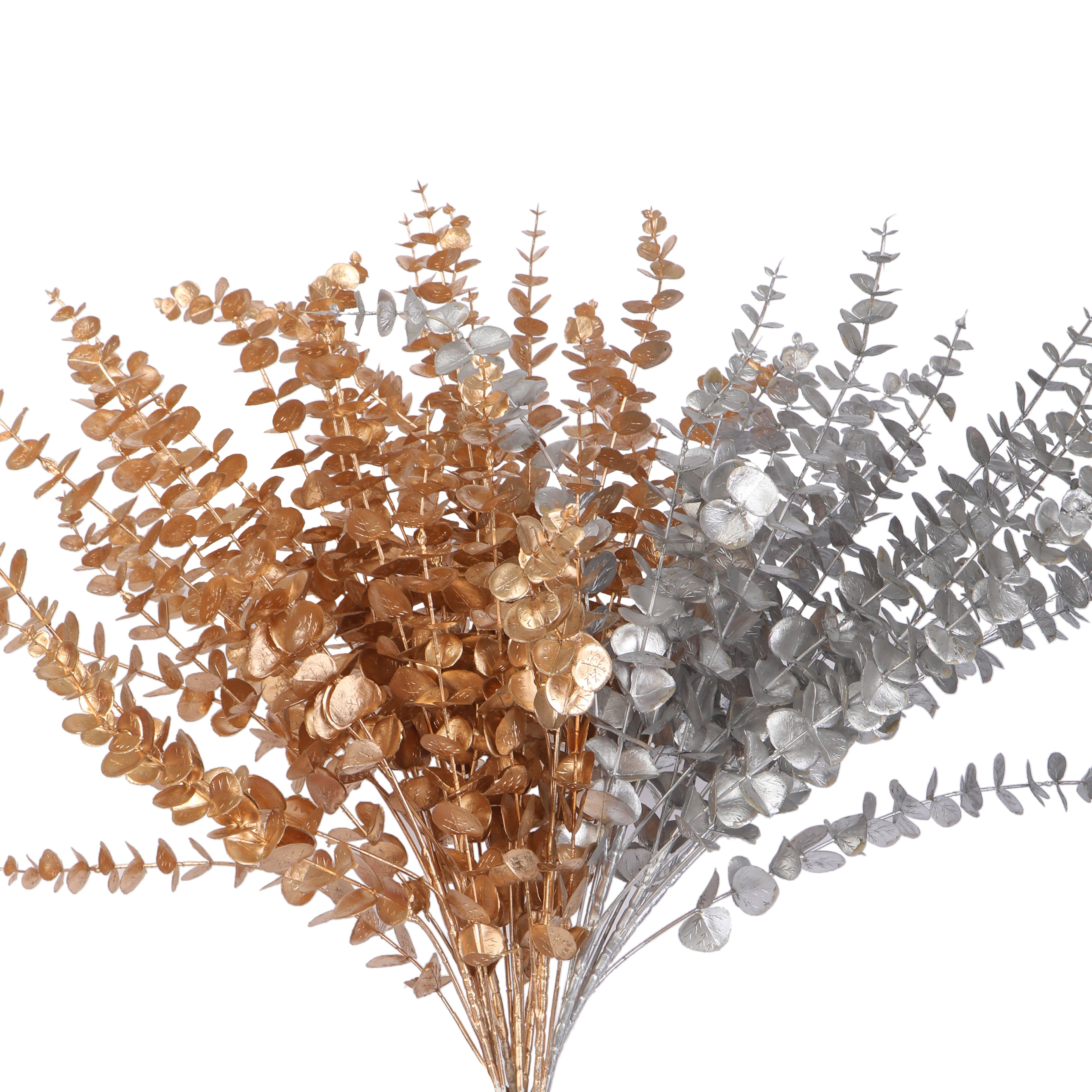 Artificial - Flower Bunch -  Eucalyptus set of 2 Metallic Sticks(1Gold 1Silver)