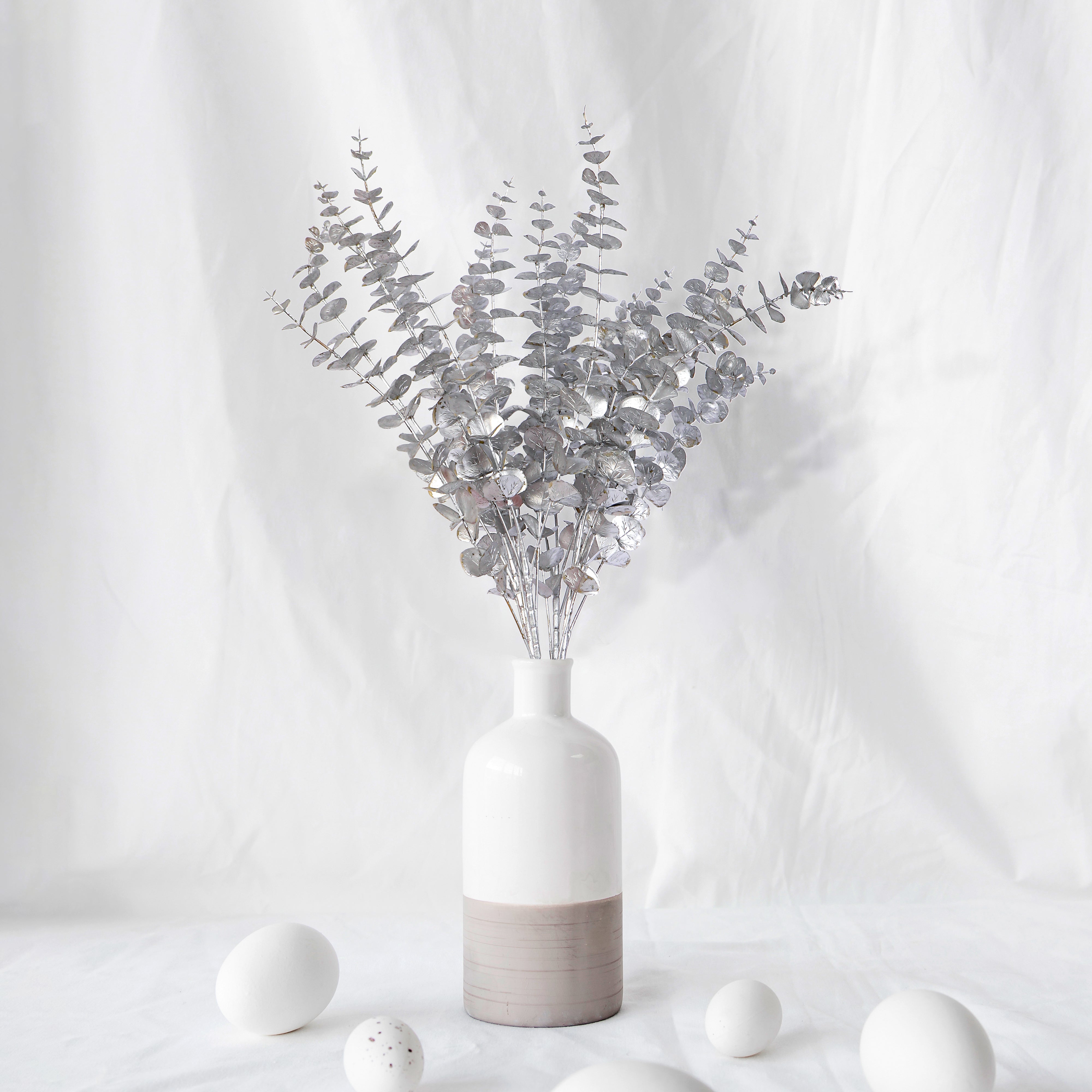 Artificial Flower Bunch -  Eucalyptus Silver Metallic Stick- 1 stick