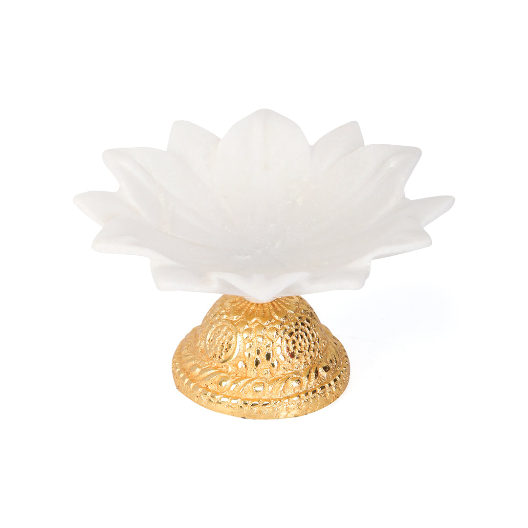 Flower Marble Urli With Gold Base 4 Inch Urli 2- The Home Co.