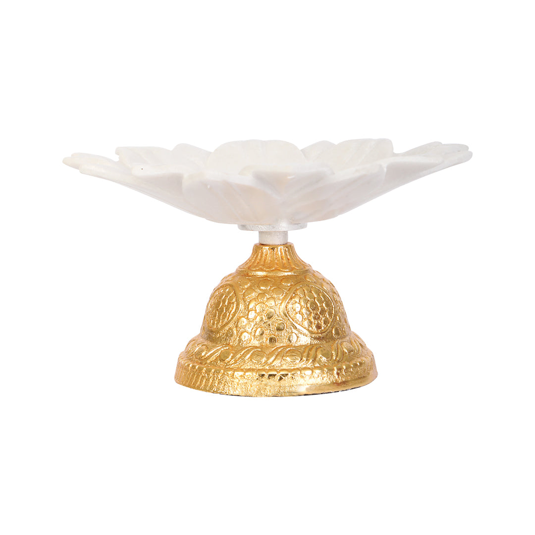  Flower Marble Urli With Gold Base 9 Inch 6- The Home Co.