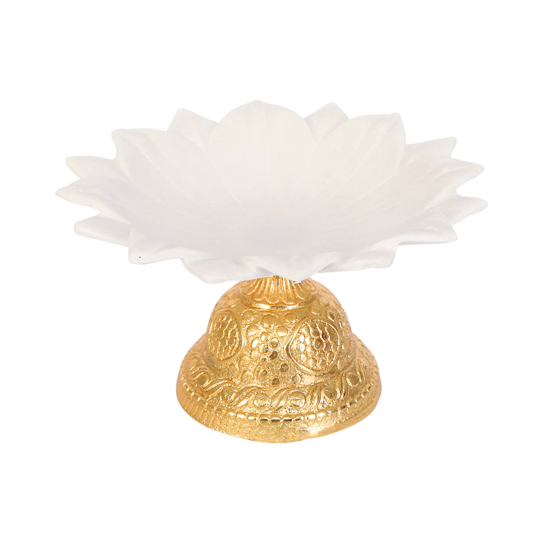  Flower Marble Urli With Gold Base 3- The Home Co.