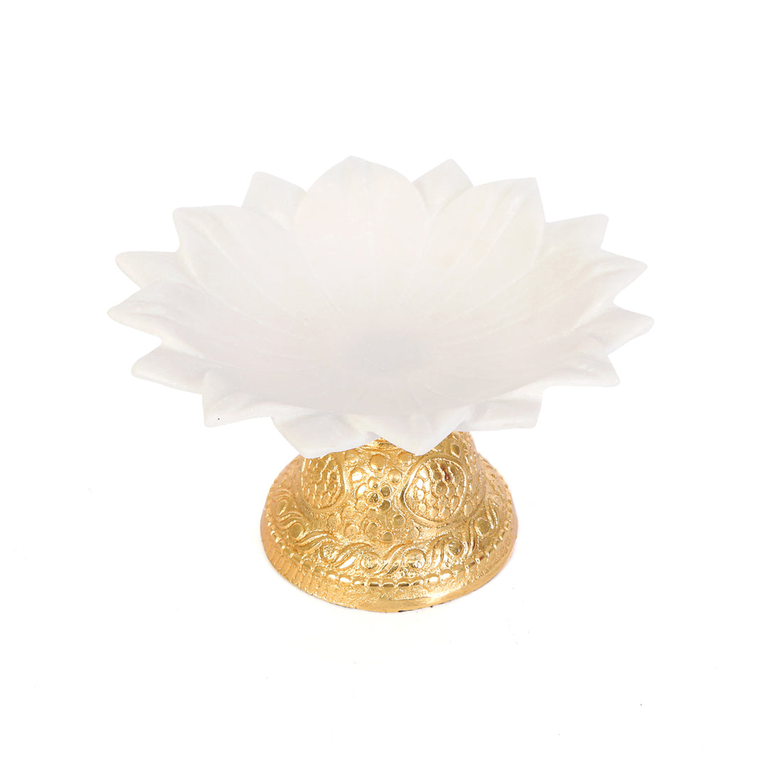  Flower Marble Urli With Gold Base 9 Inch 2- The Home Co.