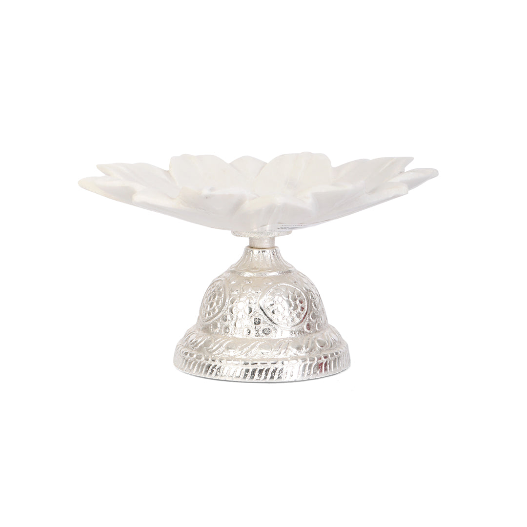 Marble Flower Urli With Silver Base 9 Inch 6- The Home Co.