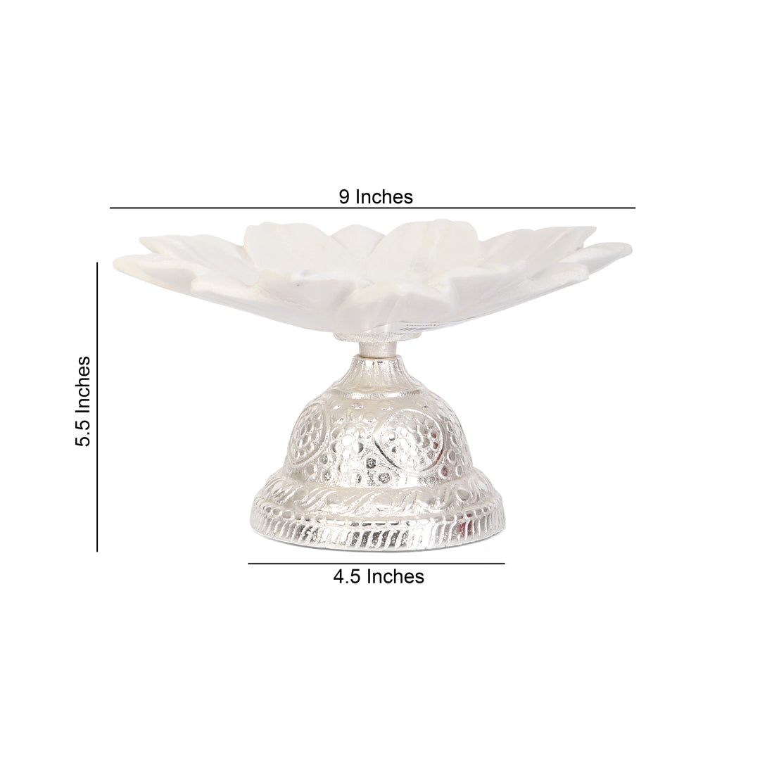 Marble Flower Urli With Silver Base 9 Inch 4- The Home Co.