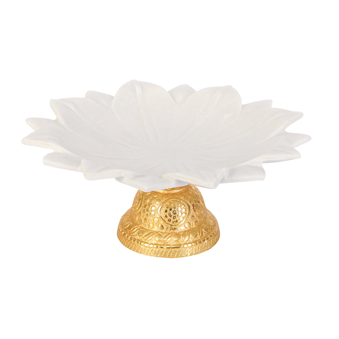 Marble Flower Urli With Gold Base 12" Inch Urli 2- The Home Co.