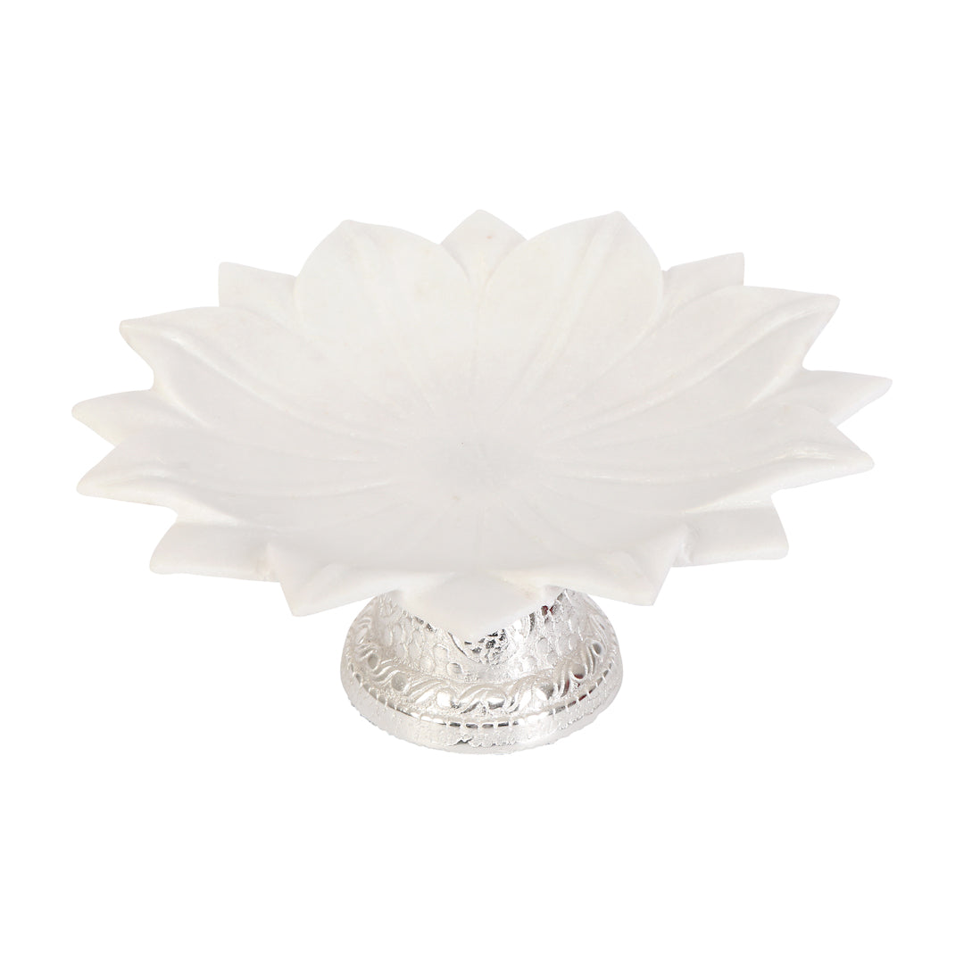 Marble Flower Urli With Silver Base 12" Urli 2- The Home Co.