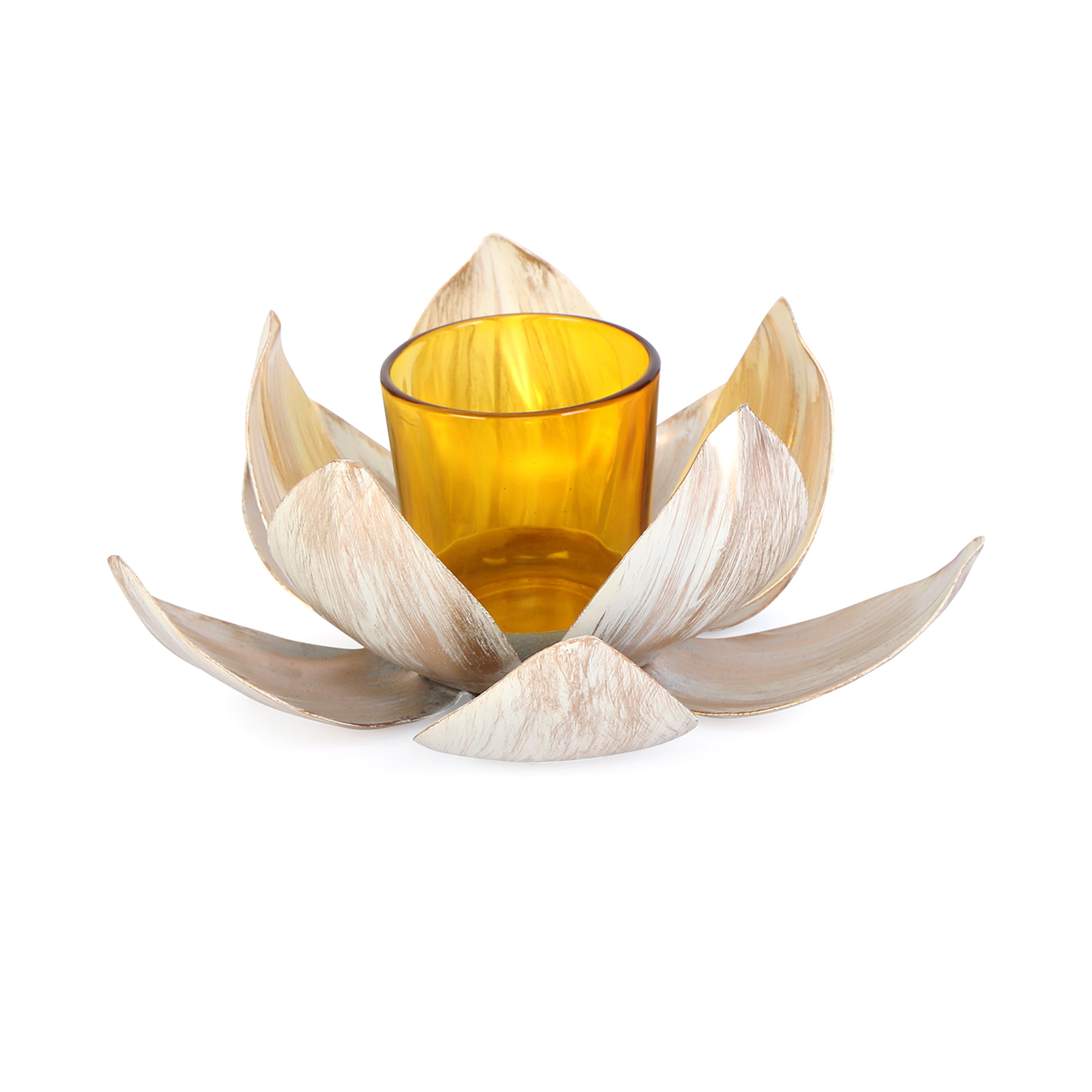 Tea Light Holders -  Metal Gold & Ivory Lotus