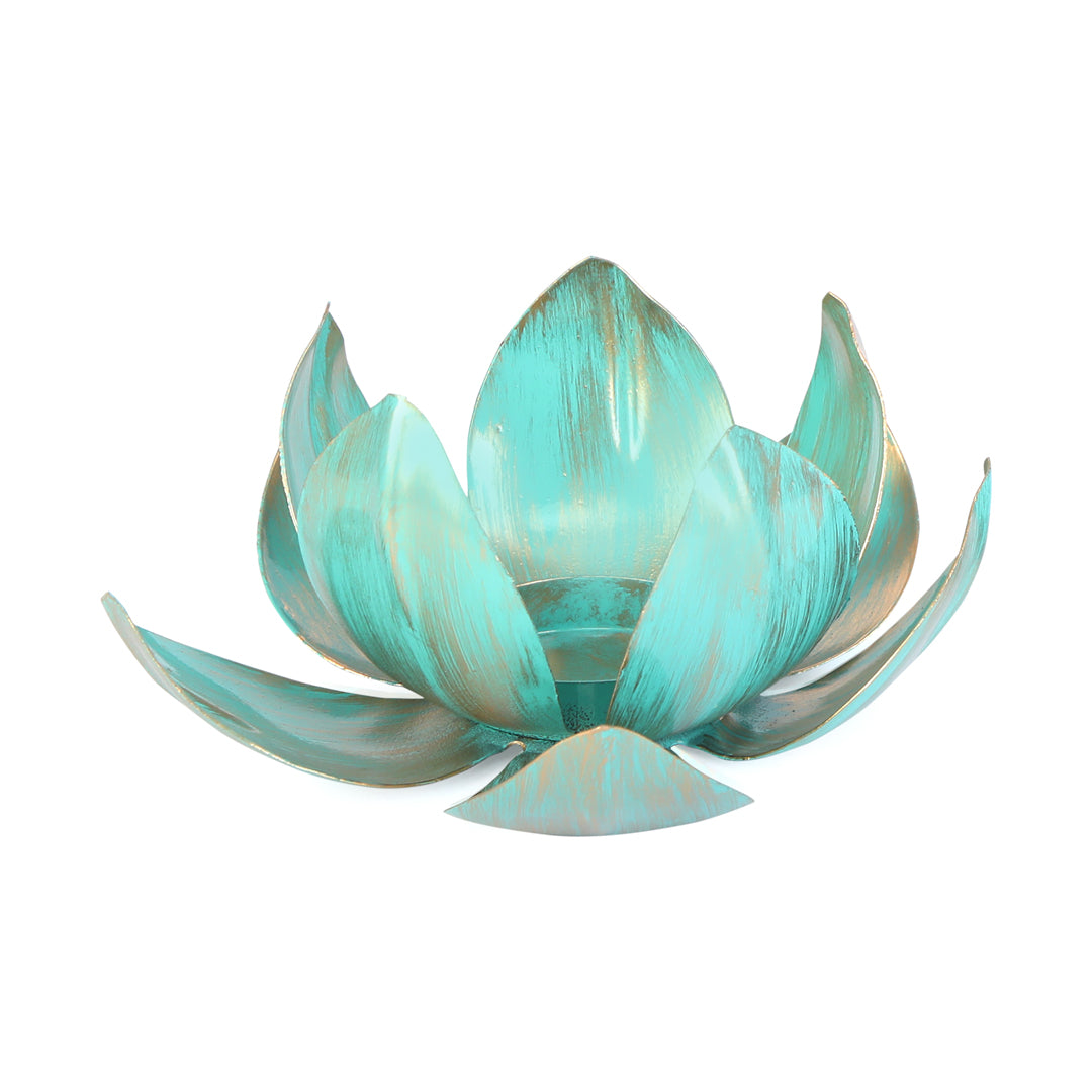 Tea Light Candle Stand - Gold & Blue Foil Lotus Tea Light Candle Holder 2- The Home Co.