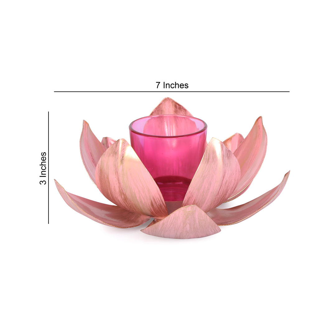 Tea Light Candle Stand - Gold & Pink Foil Lotus Tea Light Candle Holder 5- The Home Co.