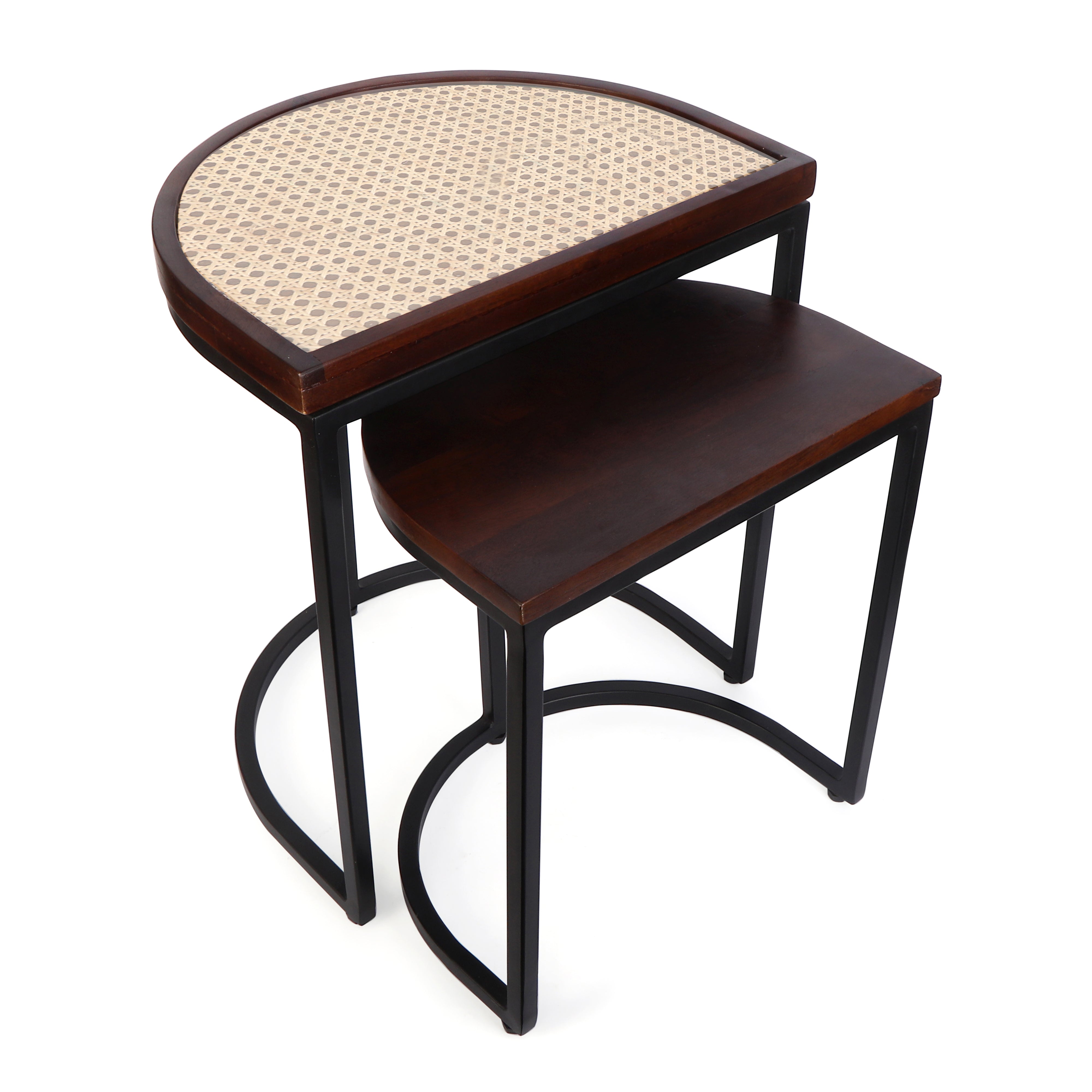 Nested Table Set of 2 - Rattan D Shape Side Table