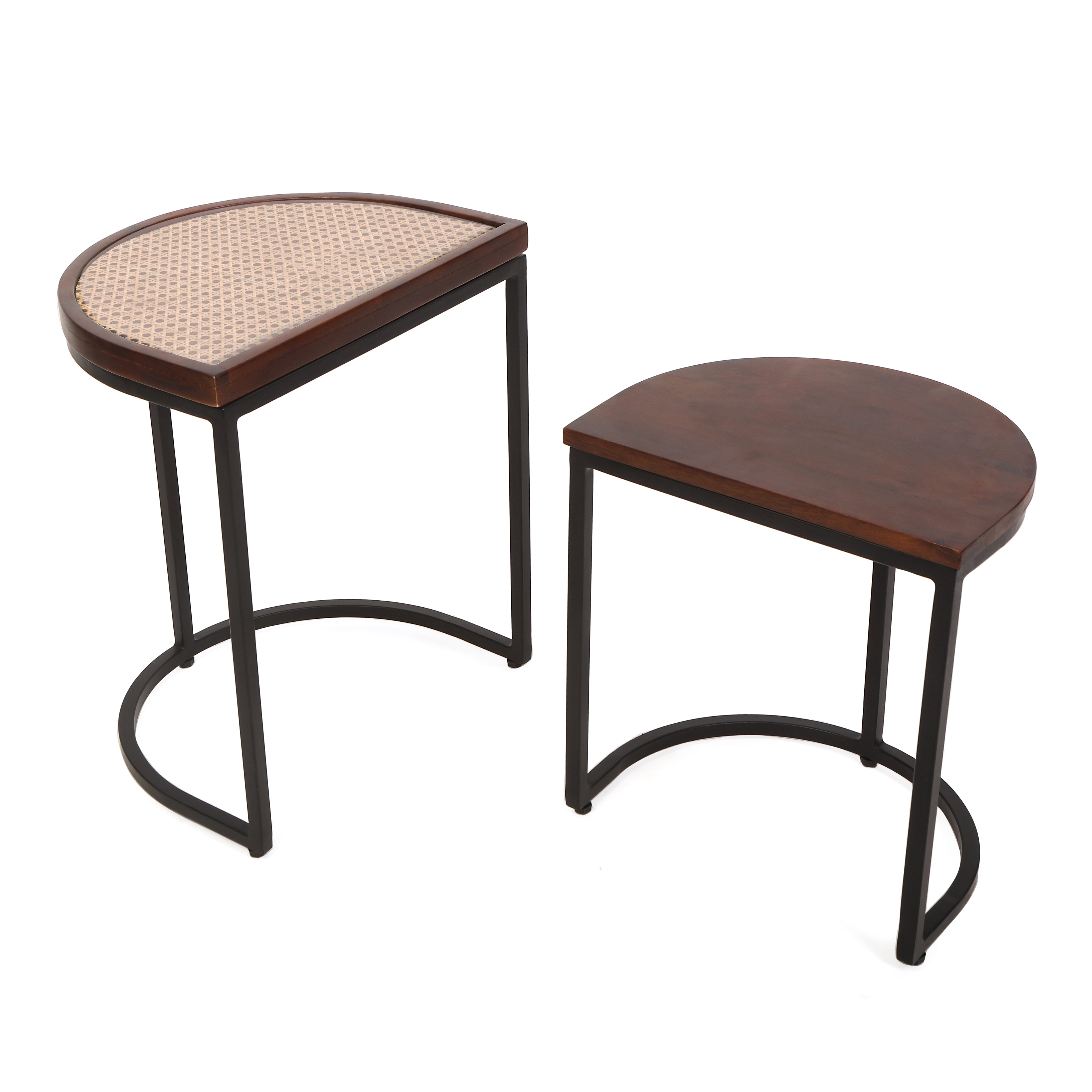 Nested Table Set of 2 - Rattan D Shape Side Table