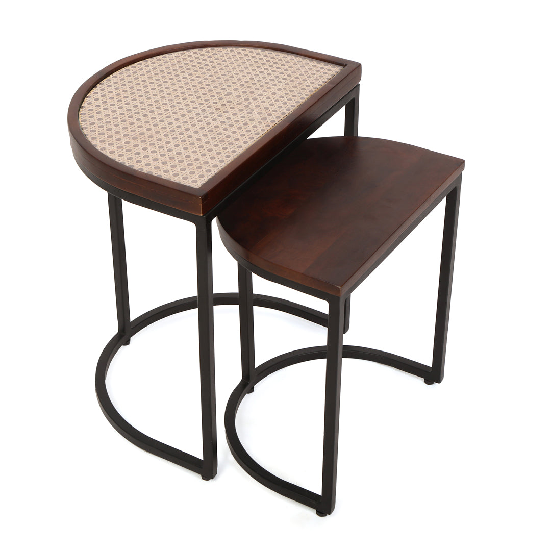 Nested Table Set of 2 - Rattan D Shape Side Table 2- The Home Co.