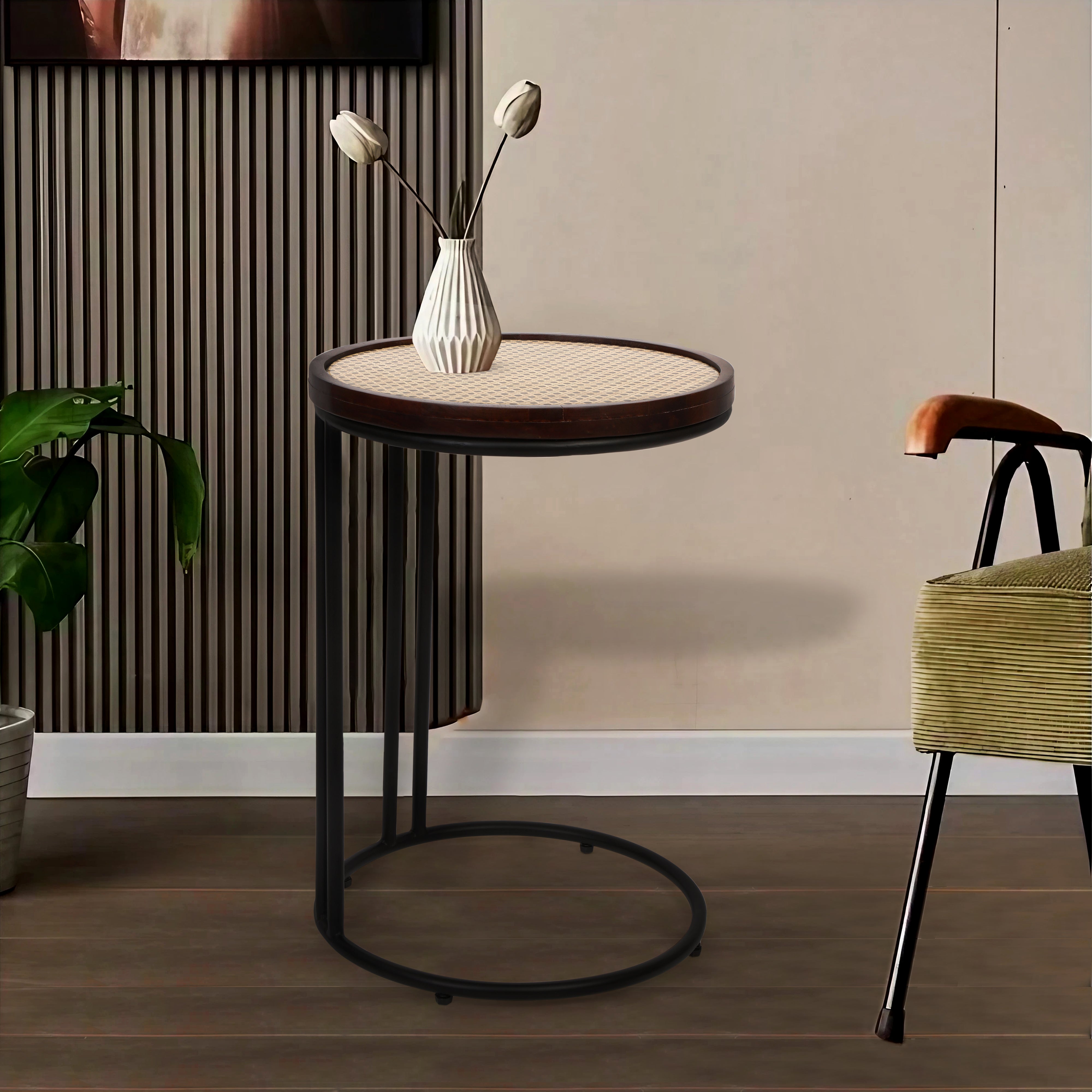 Side Table -  Rattan Round Side Table