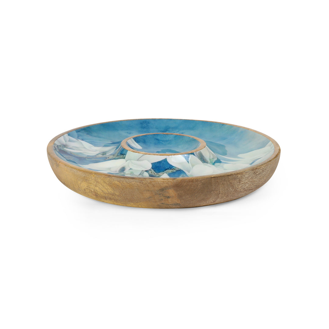 Round Chip and Dip platter - Blue White Flower