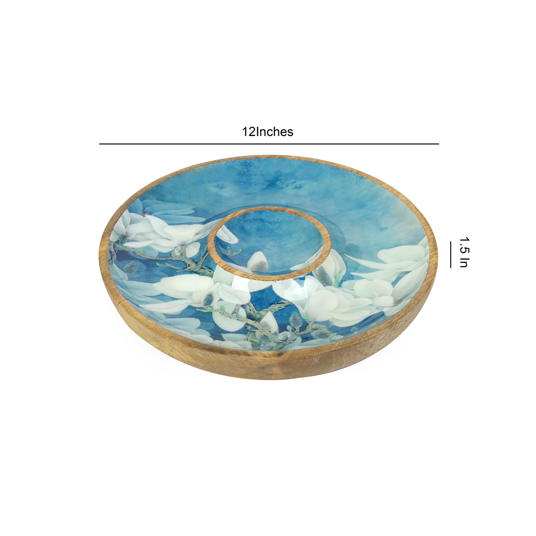 Round Chip and Dip platter - Blue White Flower