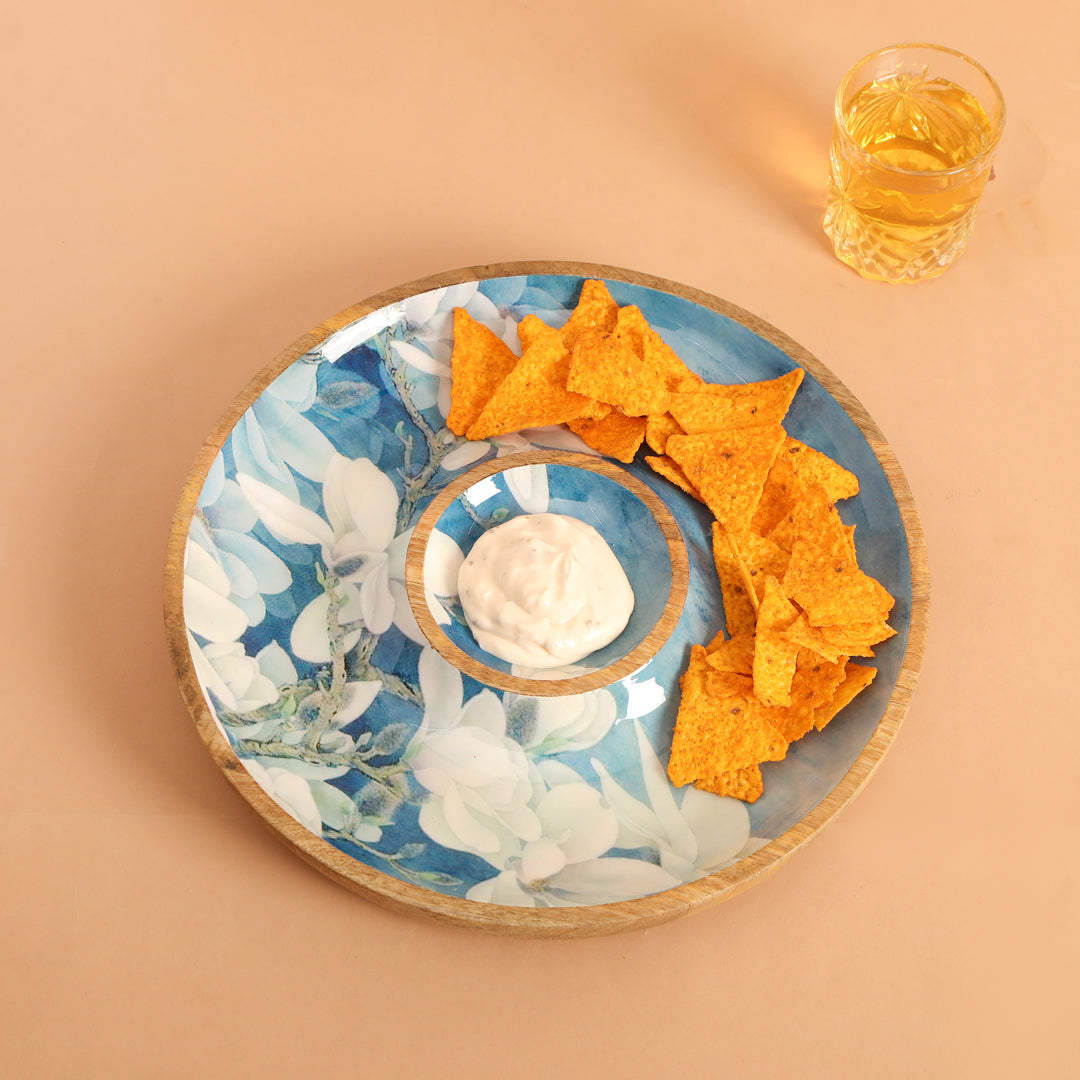 Round Chip and Dip platter - Blue White Flower
